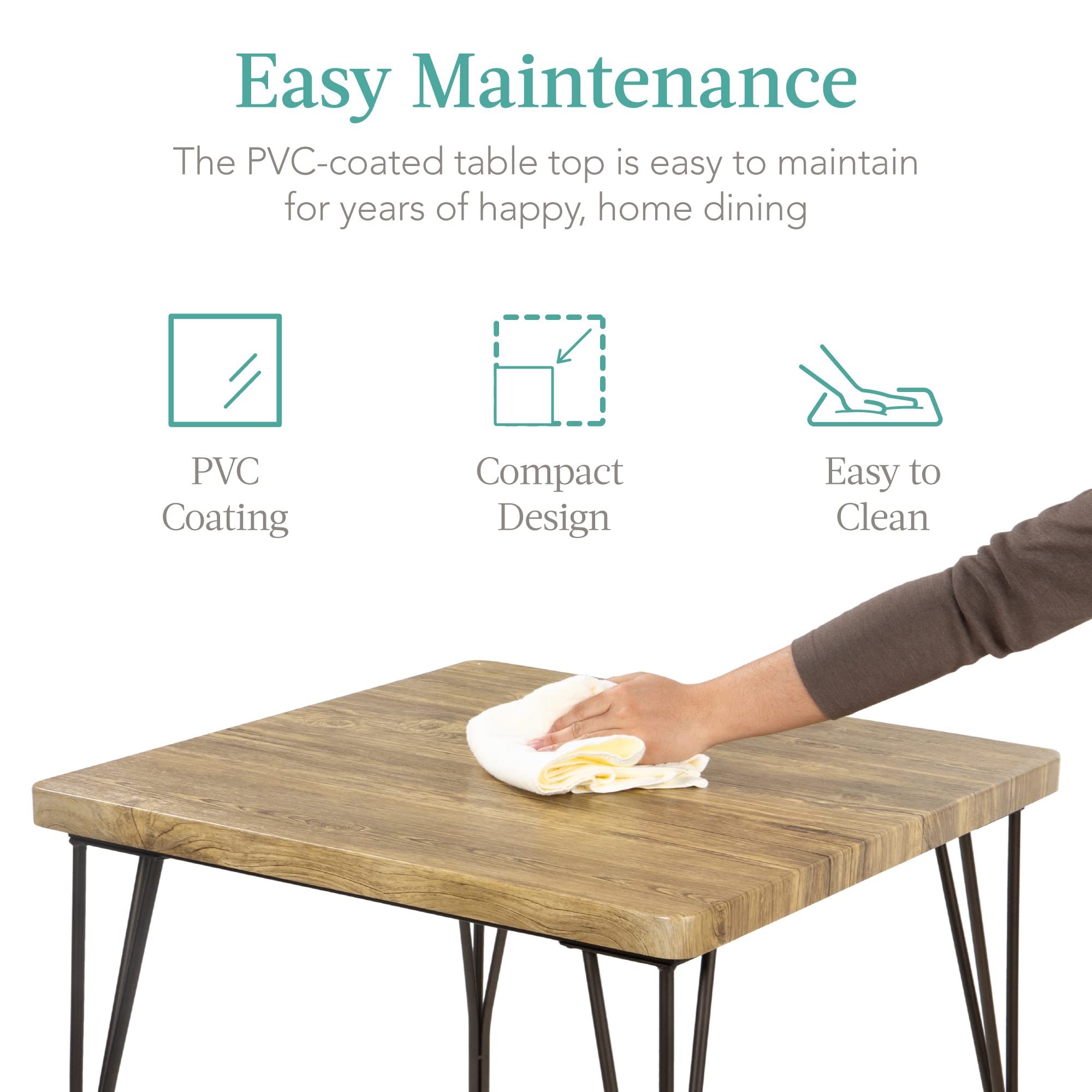 Best Choice Products 3-Piece Modern Dining Set - Square Wood & Metal Kitchen Table with 2 Chairs, Brown - Perfect for Dining Room, Breakfast Nook & Small Space Meals