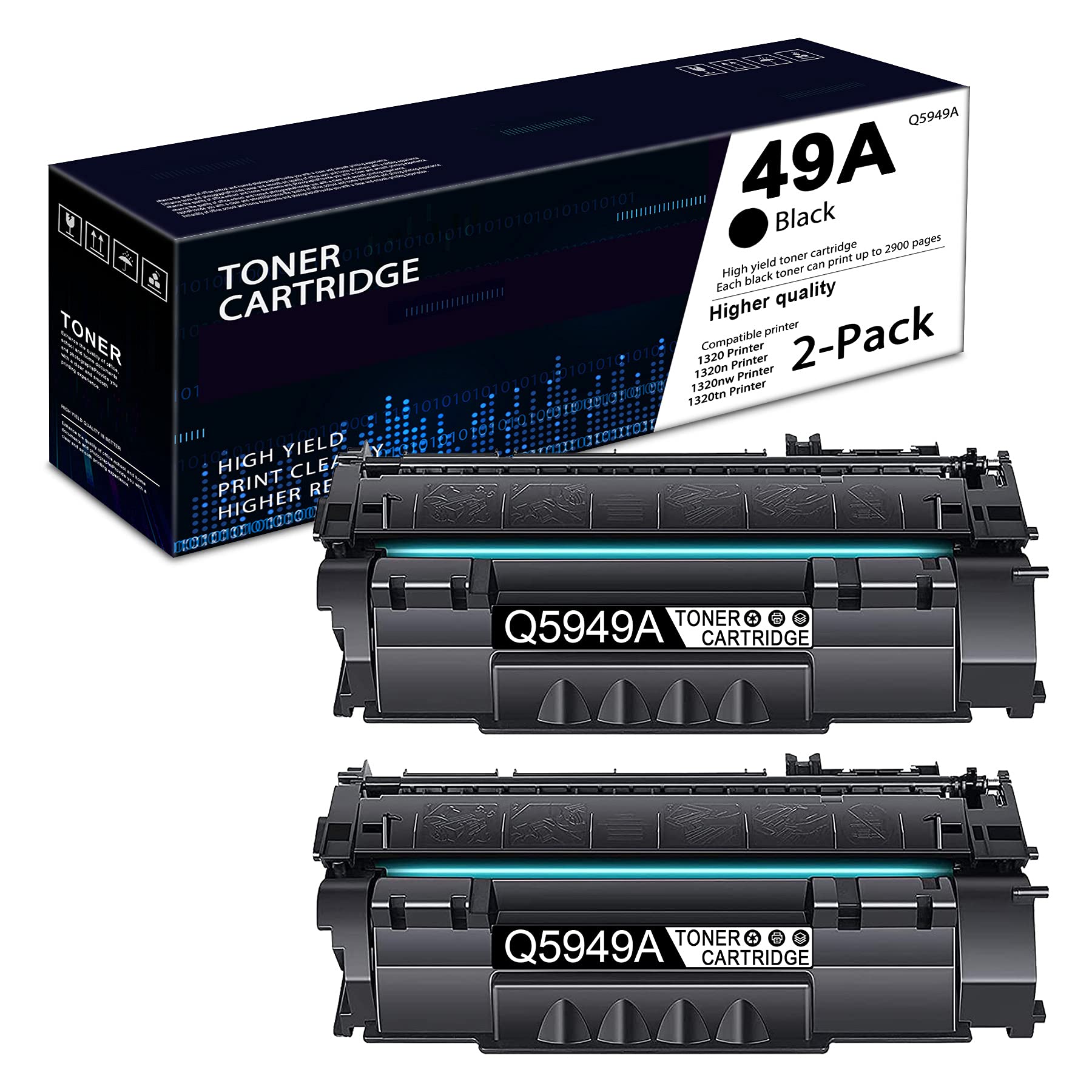 HP 49A Toner Cartridge (2-Pack) - Compatible with HP 1320n/1320/1320tn/1320nw/1160/3390 MFP/3392 Printers - Replacement for Q5949A - High-Quality Black Toner for Office & Home Printing