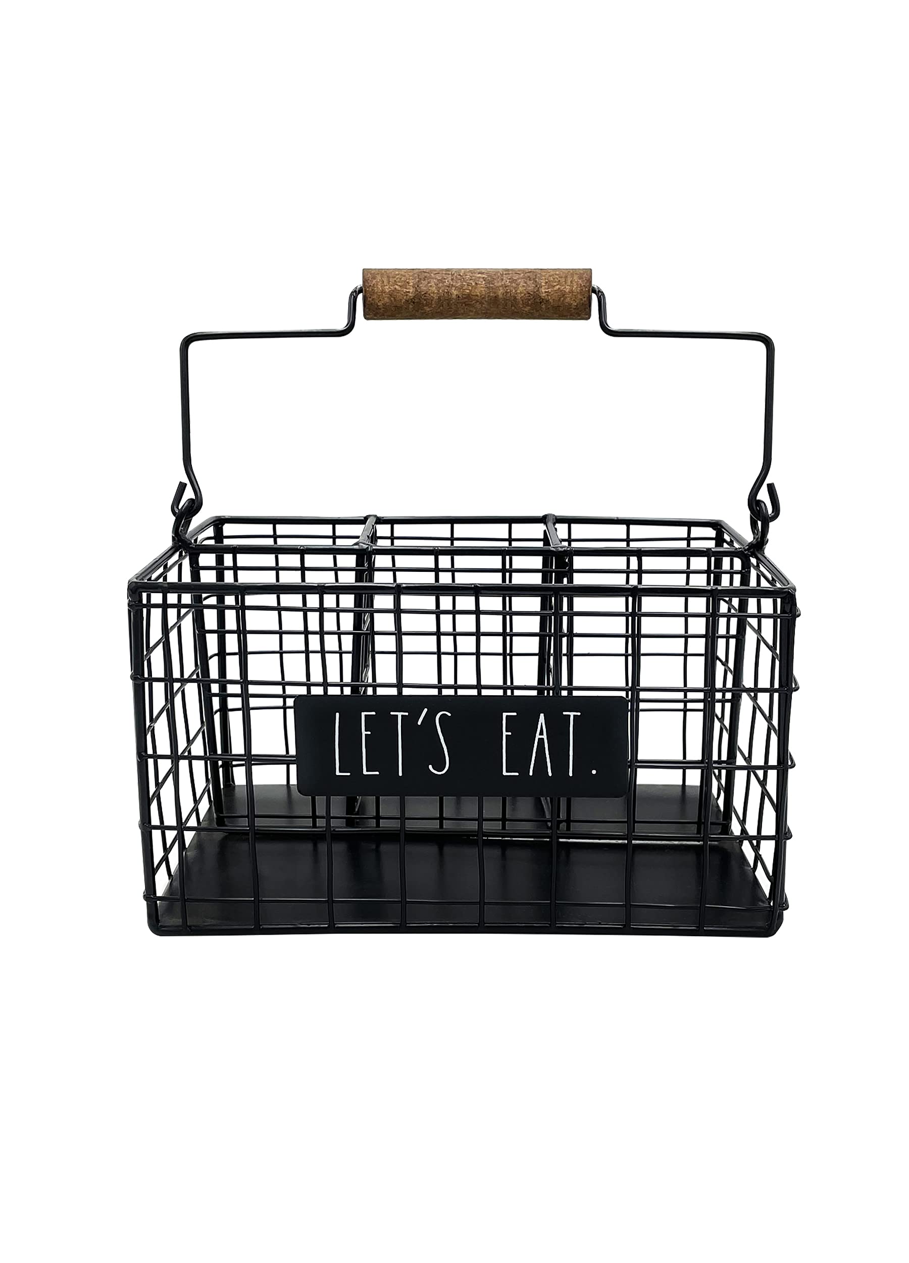 Rae Dunn 6-Section Utensil Caddy - Farmhouse Silverware Organizer for Forks, Knives & Spoons - Rustic Metal Grid-Iron Frame Kitchen Countertop Storage - Perfect for Dining Room, Kitchen Drawer & Buffet Table Organization
