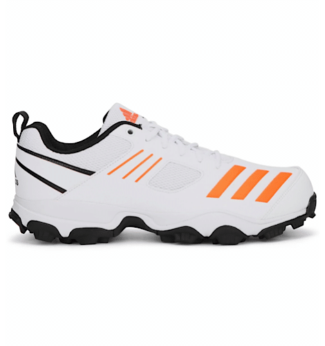 Adidas Crihase White & Orange Cricket Shoes for Men - Lightweight & Durable Sports Footwear for Cricket Matches & Training