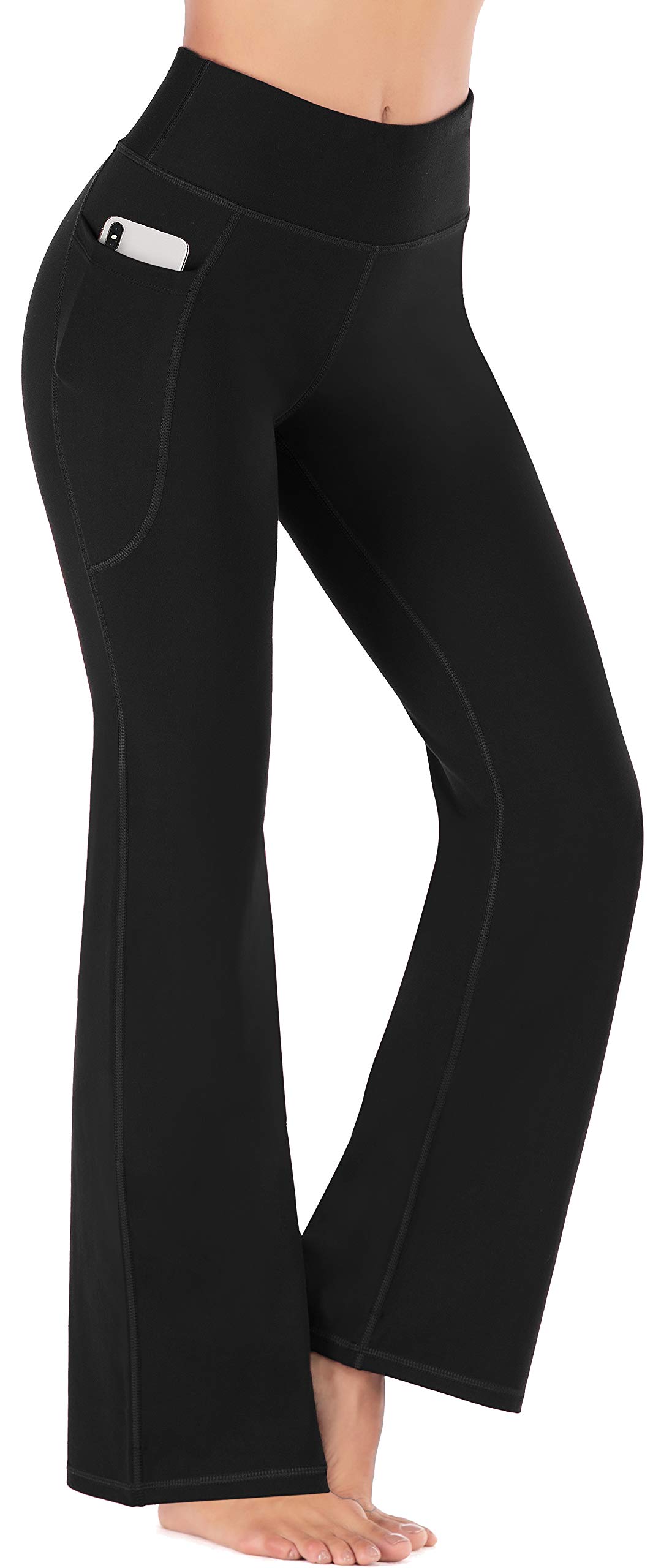 Healthyoga Women's High Waisted Bootcut Yoga Pants with Pockets - Bootleg Workout & Dress Pants for Yoga, Gym, Office & Casual Wear