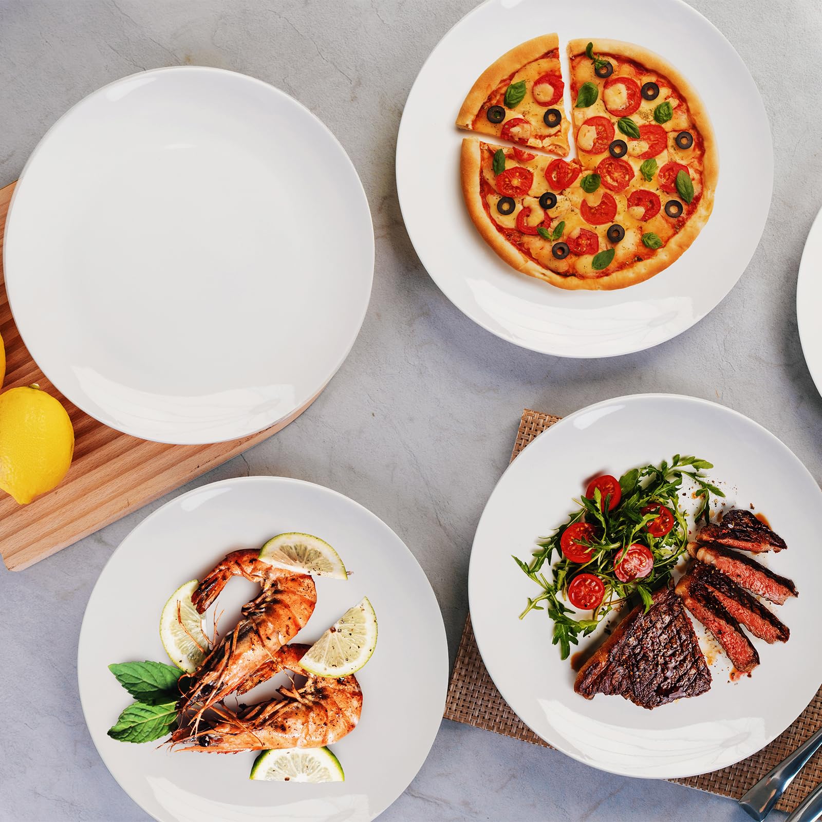 Premium White Ceramic Dinner Plates Set of 8 - 10 Inch Round Plates for Salad, Pizza & Everyday Dining - Microwave & Dishwasher Safe Dinnerware - Perfect for Restaurants, Home Kitchens & Party Serving