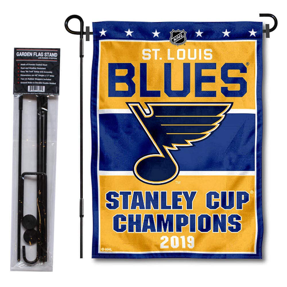 WinCraft St. Louis Blues 2019 Stanley Cup Champions Garden Flag with Pole Stand - Perfect for Hockey Fan Yard Decor & Sports Celebration