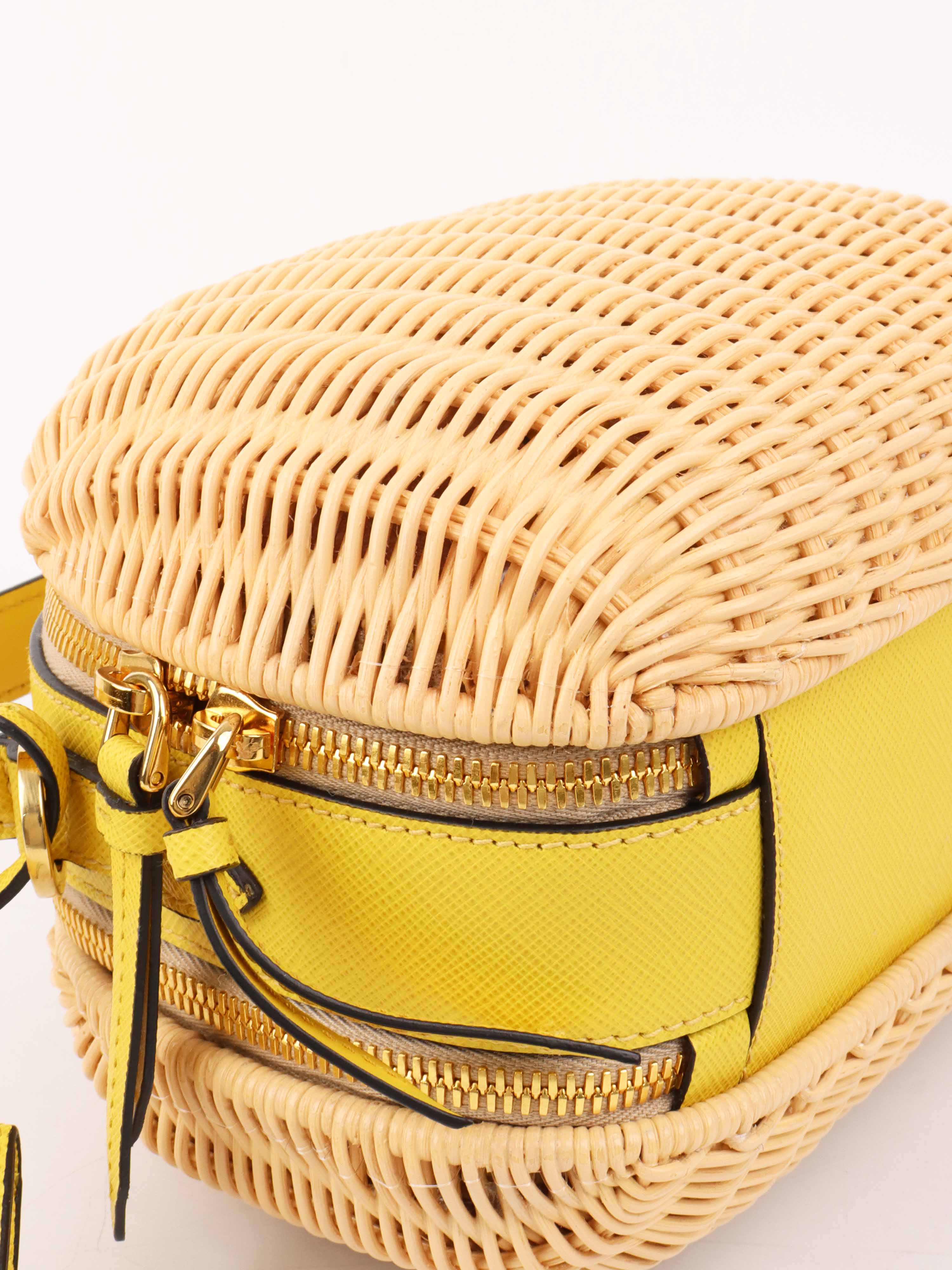 Prada Odette Yellow Wicker Handbag - Stylish Woven Crossbody Purse for Women | Perfect for Summer Outings, Beach Trips & Fashion Events