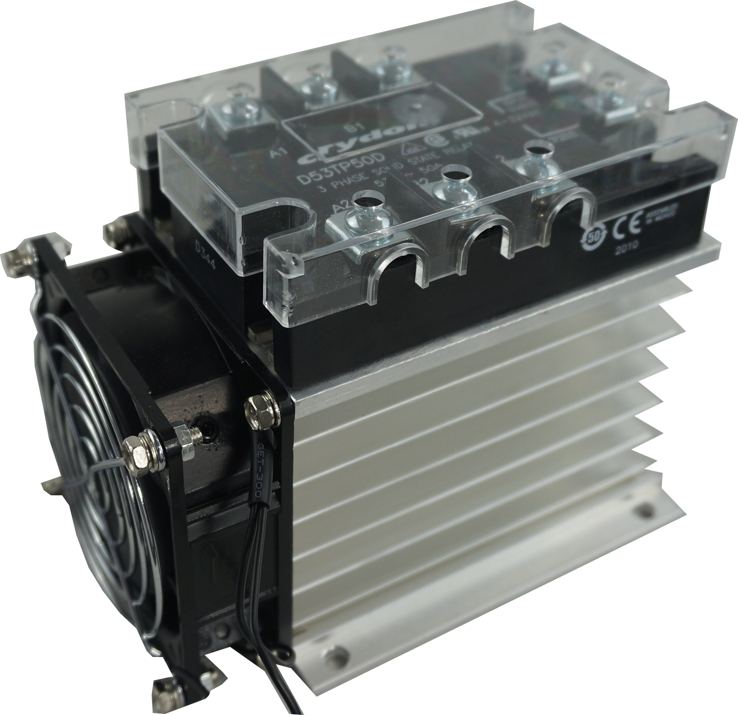 A53TP50D + HS212DR F 3-Phase Solid State Relay with Heatsink - 90-280VAC Control, 36A/Phase @40°C, 48-530VAC Load, LED Indicator | Industrial Automation, HVAC Systems, Motor Control