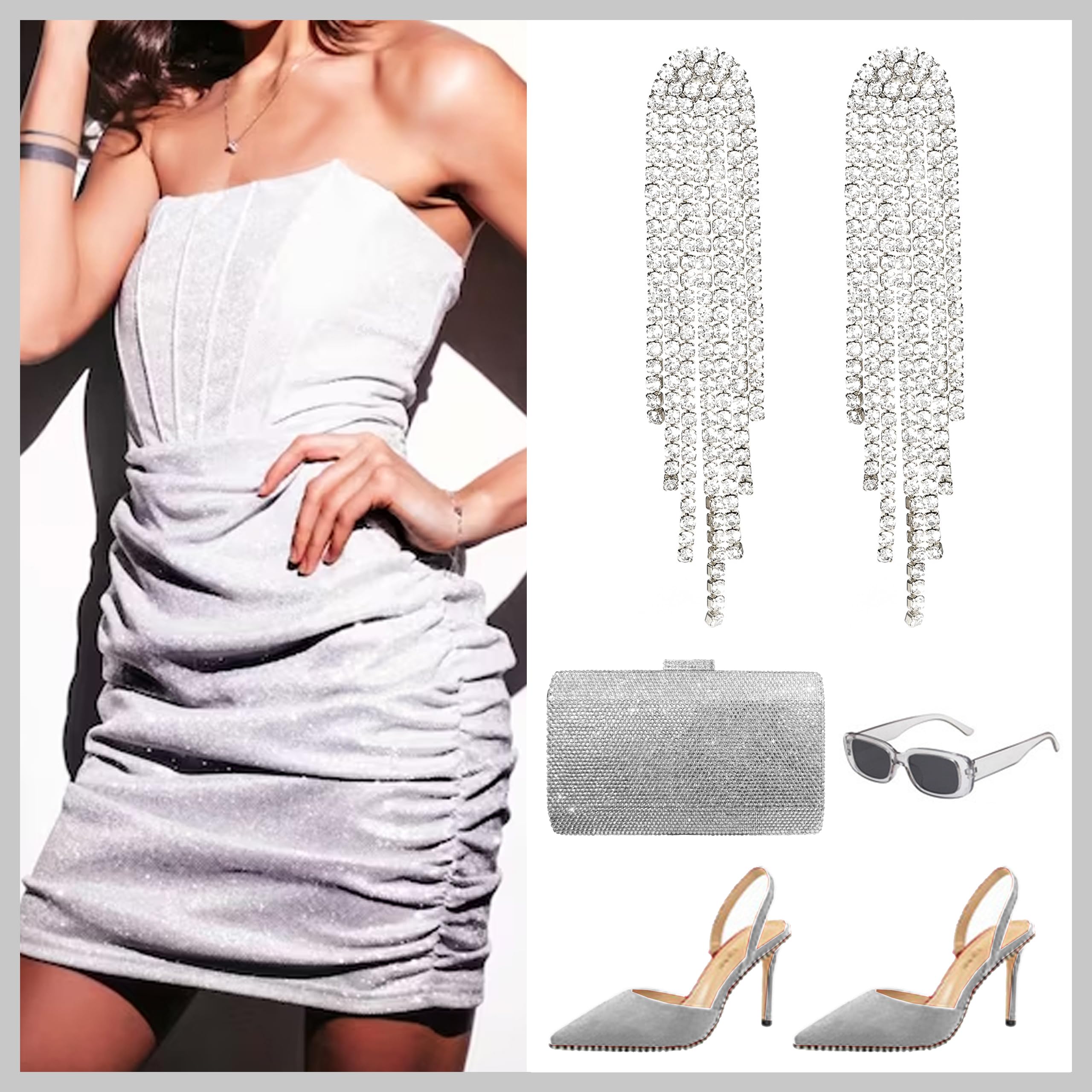 Sparkling Silver Rhinestone Tassel Drop Earrings for Women - Elegant Crystal Fringe Dangle Earrings | Perfect for Prom, Weddings, Parties & Mother's Day Gifts 2024 | Dressy Evening Wear & Special Occasion Jewelry