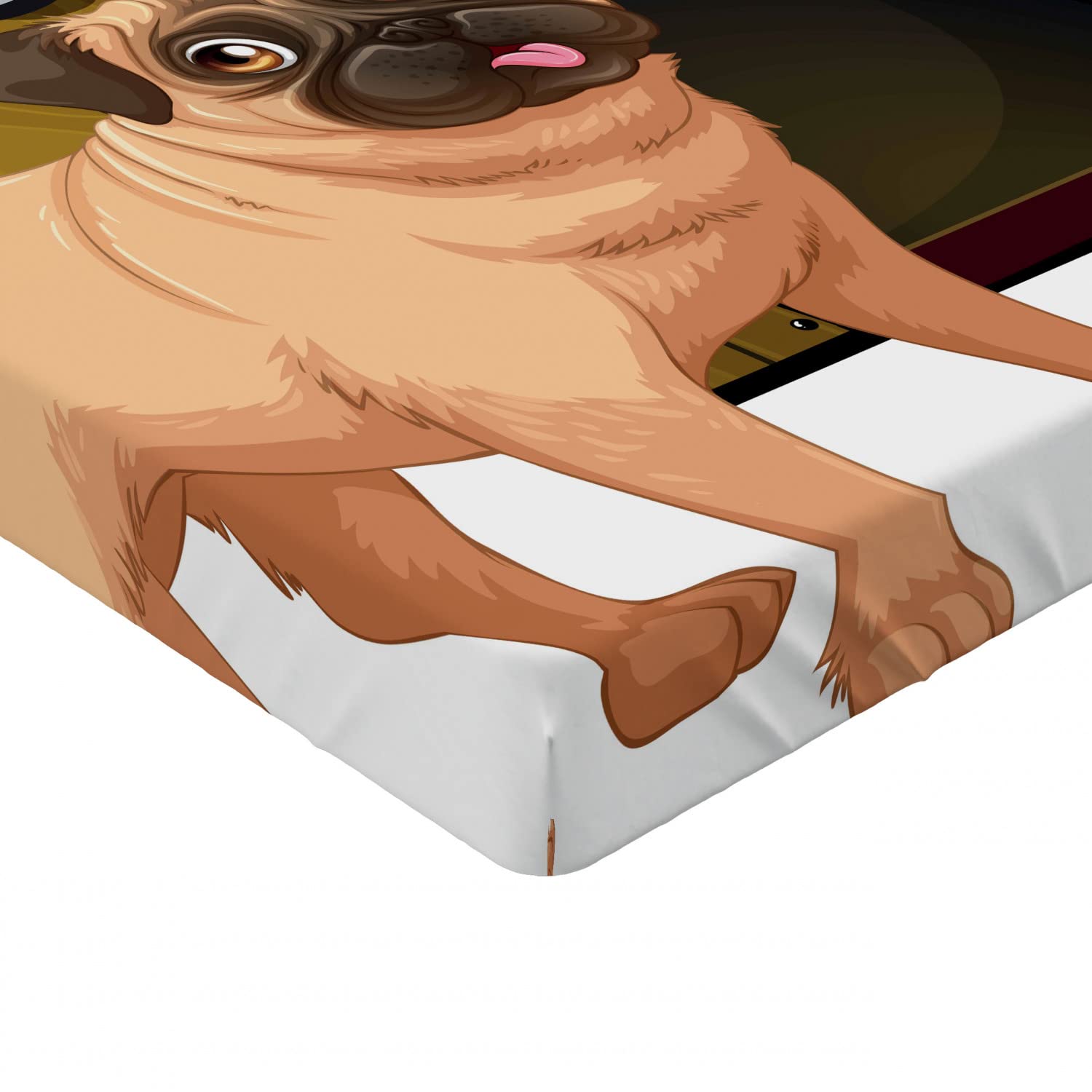 Ambesonne Pug Fitted Sheet - Full Size Dog House Design for Cozy Bedding