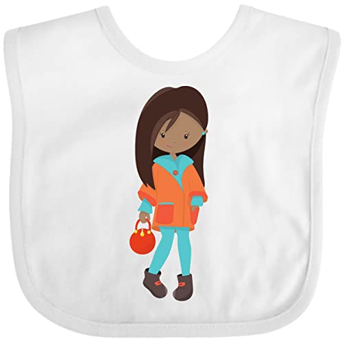Inktastic African American Girl Fashion Baby Bib with Orange Jacket - Soft, Durable & Stylish for Infants - Perfect for Mealtime, Playtime & Photo Shoots