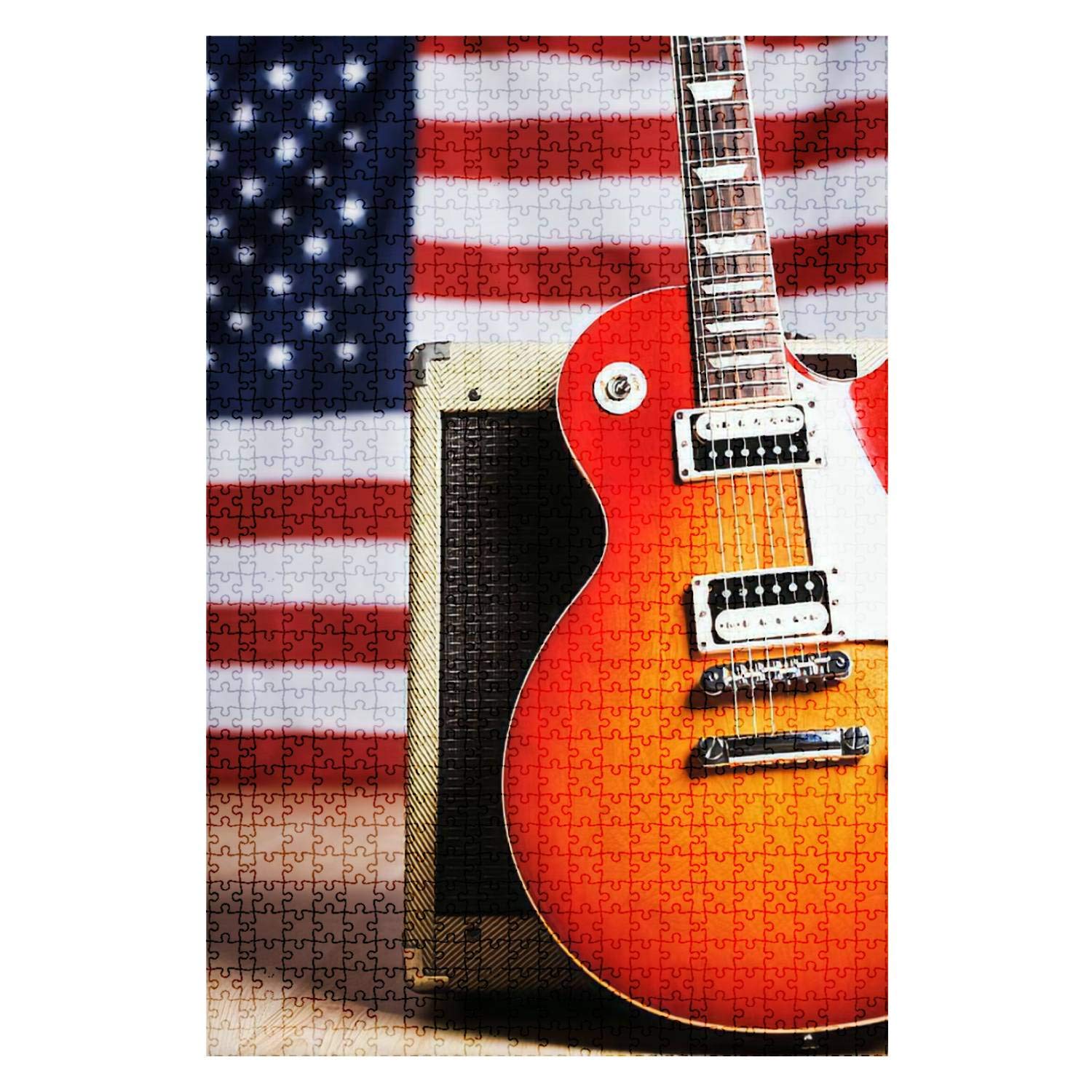 1000-Piece Wooden Jigsaw Puzzle - American Music Guitar with US Flag Design | Fun & Challenging Adult Puzzle Game | DIY Educational Toy Gift for Kids & Adults | Perfect for Home Decor, Family Game Night & Music Lovers