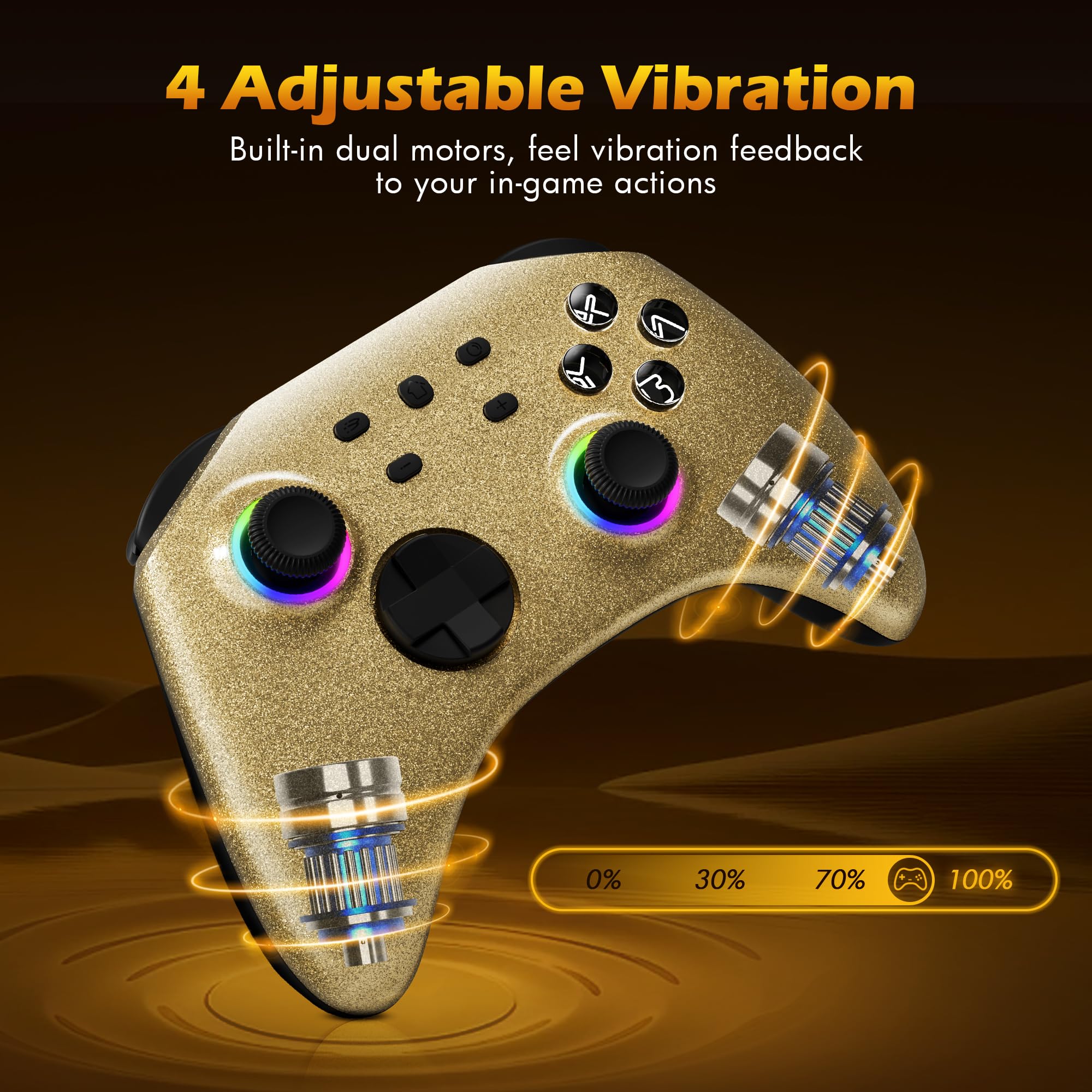 Mytrix Gold Wireless Pro Controller for Nintendo Switch/Switch Lite/Switch OLED - RGB Joystick Gamepad Compatible with PC/Android/iOS/Steam/Steam Deck - Multi-Platform Gaming Controller for Home Entertainment & Travel Gaming