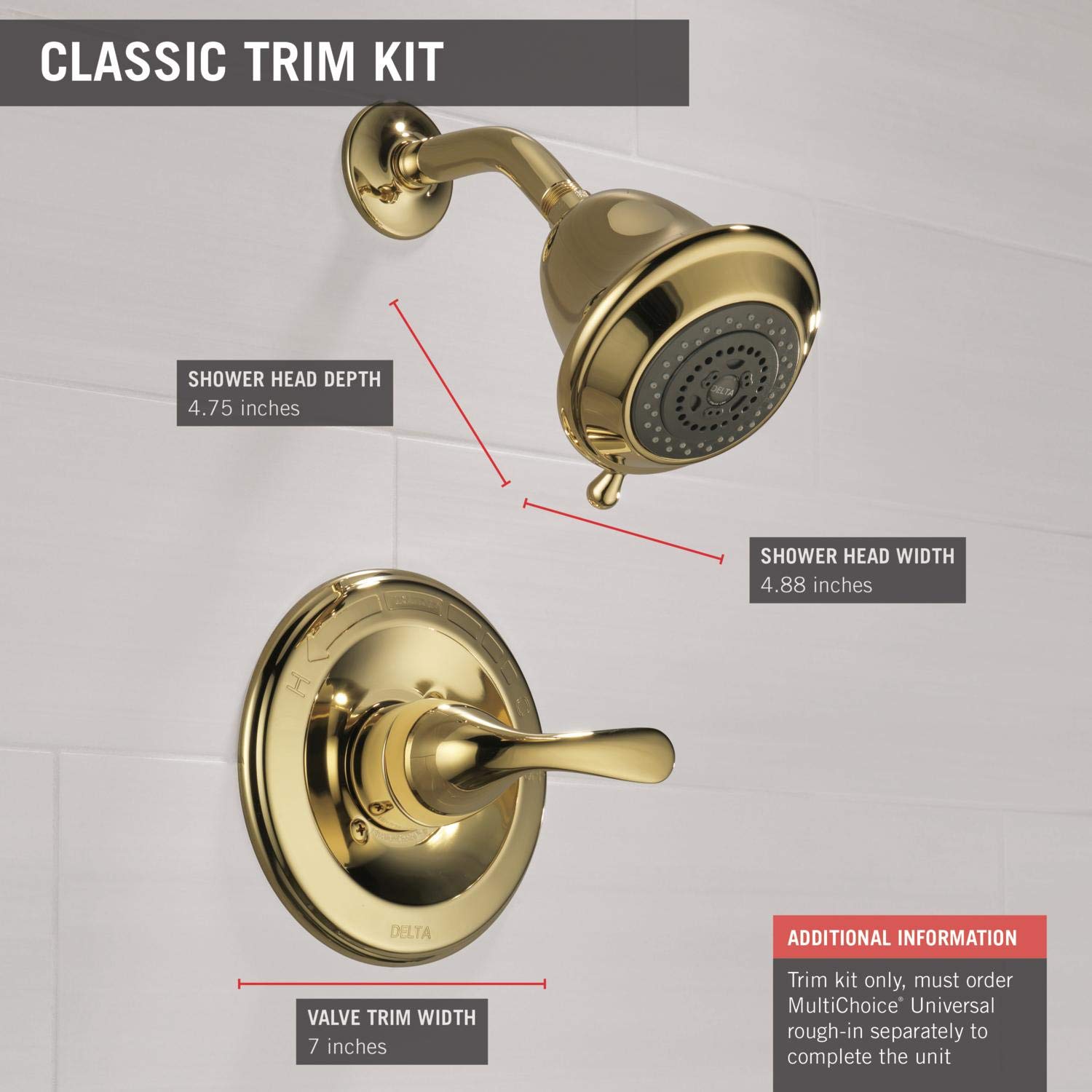 Delta Classic 13 Series 3-Spray Shower Faucet Set with Handle - Polished Brass T13220-PBSHC - Durable Brass Construction for Bathroom & Shower Remodel - Perfect for Modern Home Upgrades