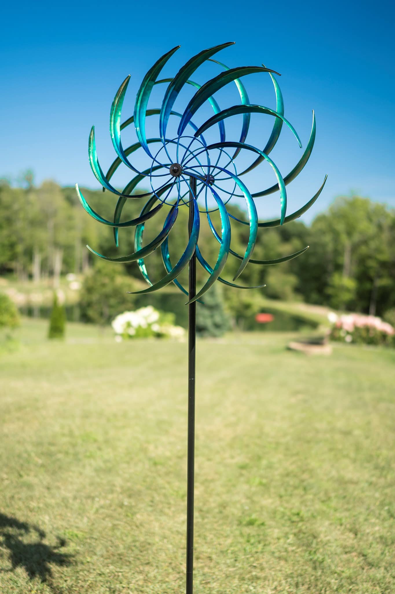 95-inch Marshall Caribbean Grande Windswept Wind Spinner - Blue & Green Outdoor Garden Decor for Patio, Yard & Landscape | Weather-Resistant Metal Spinner for Relaxing Wind Movement
