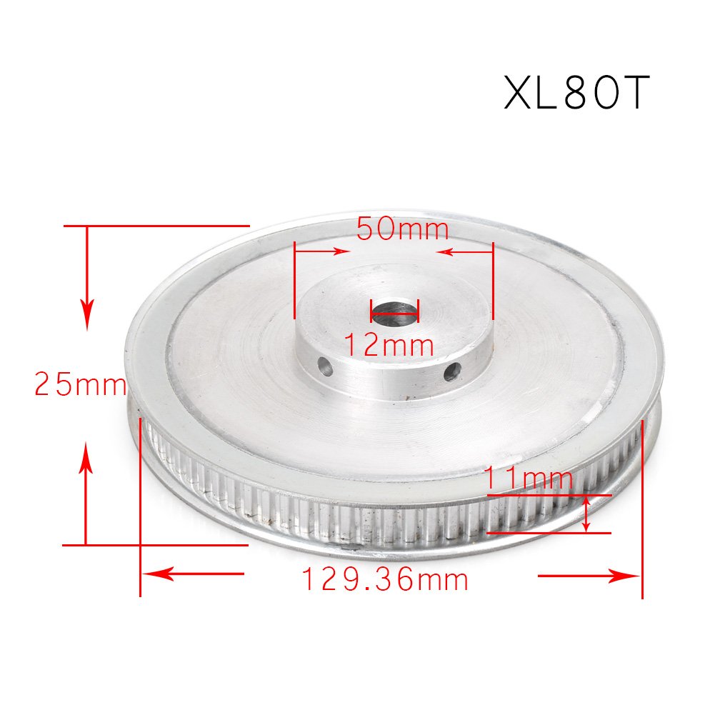 High Precision Aluminum Timing Pulley 12mm Bore XL80 Teeth for 3D Printer - Compatible with 10mm Width Synchronous Belts - Perfect for CNC Machines, Laser Cutters & DIY Robotics Projects