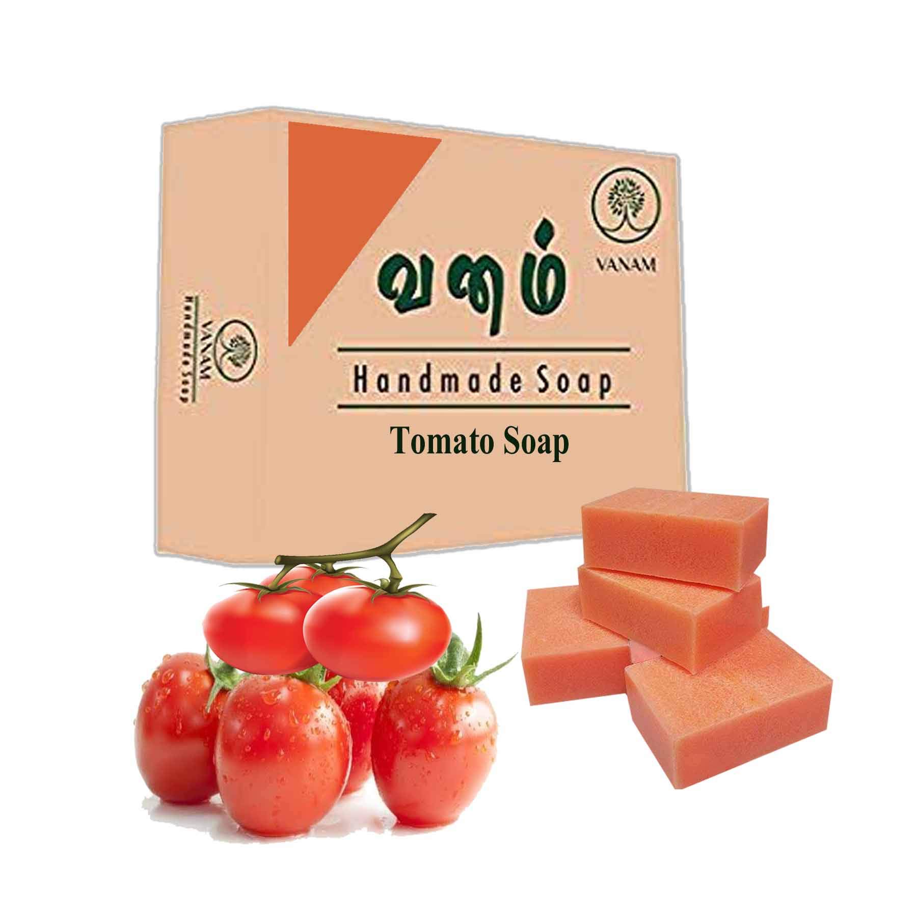 VANAM Handmade Tomato Soap 100g - Natural Pink Facial Soap for Acne & Brightening (Pack of 3) | Gentle Cleansing for Sensitive Skin, Daily Skincare Routine