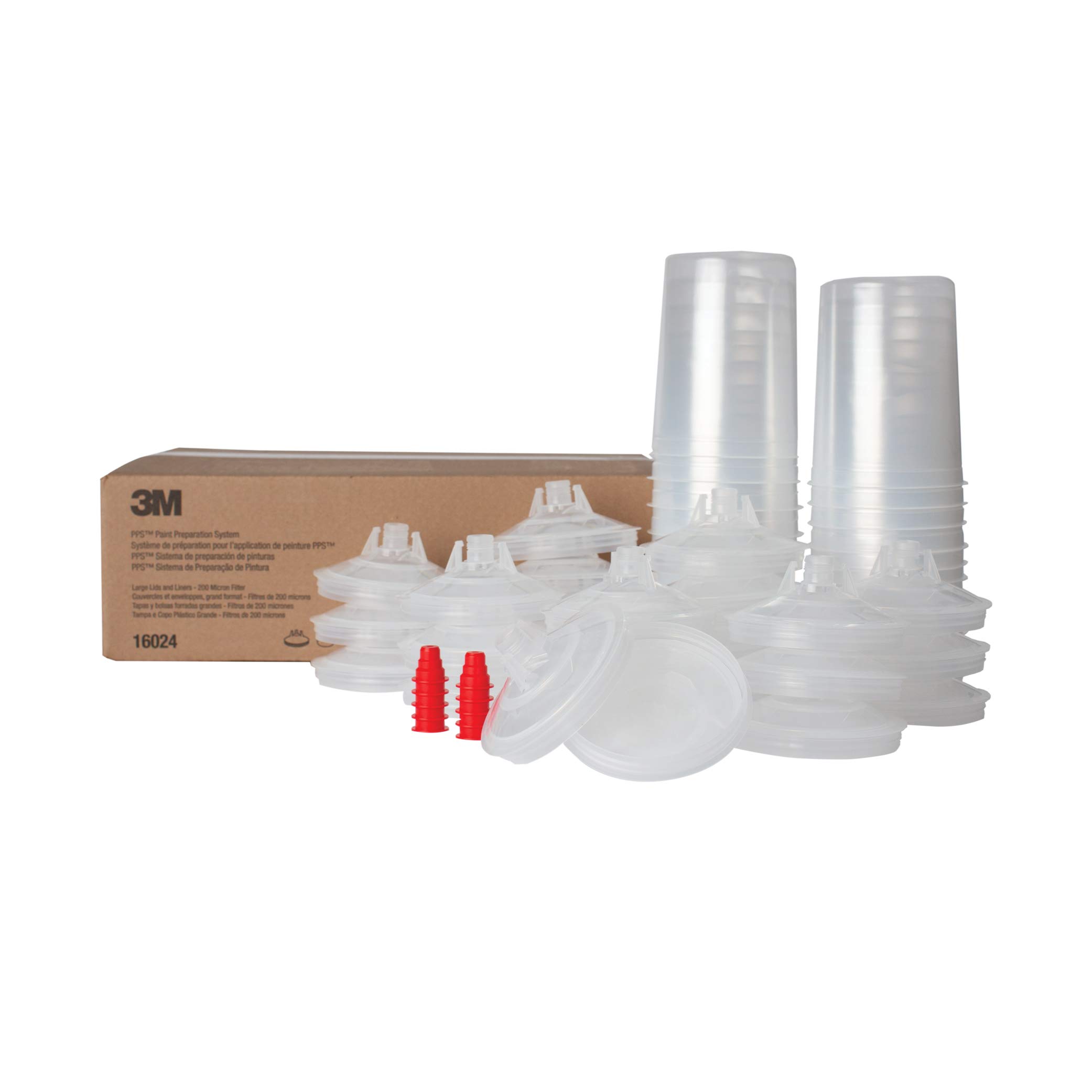 3M PPS (Original Series) Paint Spray Gun Cup Lids and Liners Kit - 28 oz Large Size with 200-Micron Filter - 25 Disposable Lids & Liners + 10 Sealing Plugs - Compatible with Automotive, Furniture & Home Painting - Perfect for Professional Auto Body Shops & DIY Home Projects