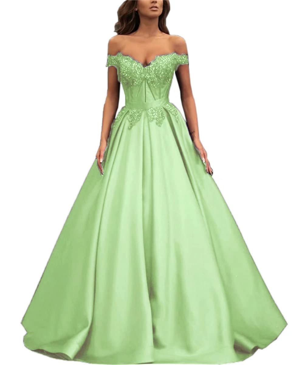 Elegant Off Shoulder Prom Dress Long Satin Appliques Formal Evening Gown for Women - Perfect for Homecoming, Quinceañera, Wedding & Black Tie Events