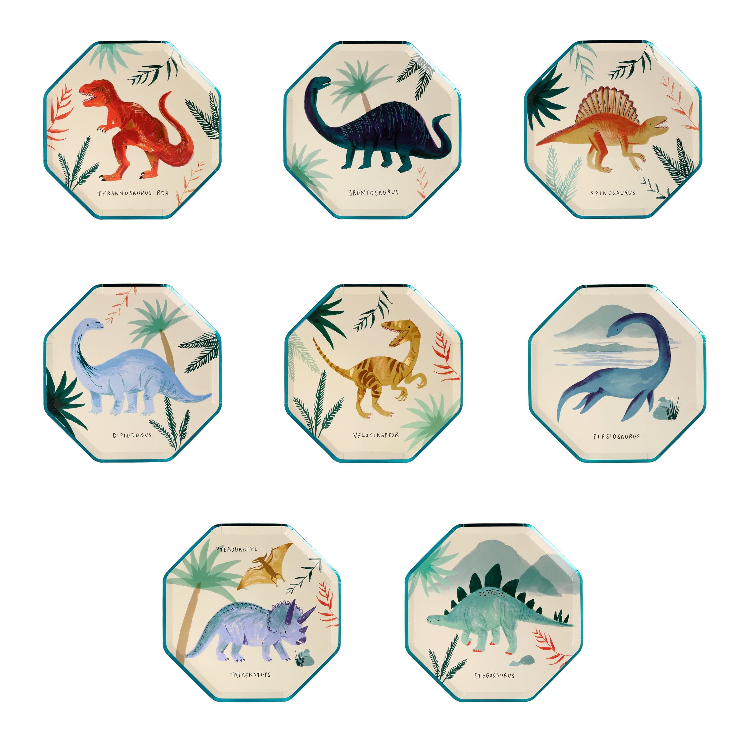 Meri Meri Dinosaur Kingdom Side Plates - 6 Pack Dinosaur Themed Kids Party Plates for Birthday Celebrations, Baby Showers & Fun Dinners - BPA Free Disposable Tableware