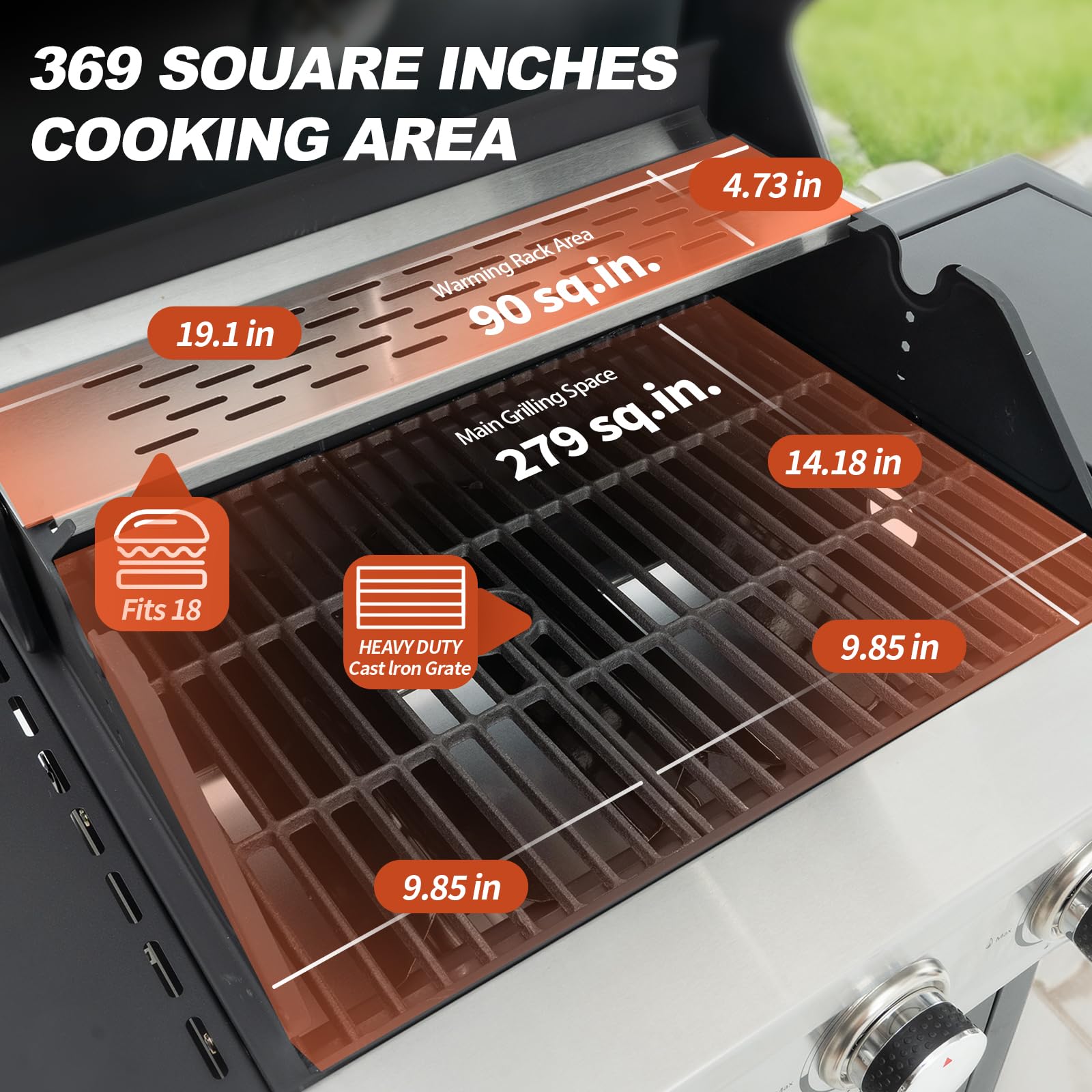3-Burner Stainless Steel Propane Gas Grill with Side Burner & Thermometer - 37,230 BTU Outdoor BBQ Grill for Backyard, Patio, Camping & Picnics | Perfect for Grilling Burgers, Steaks & Vegetables