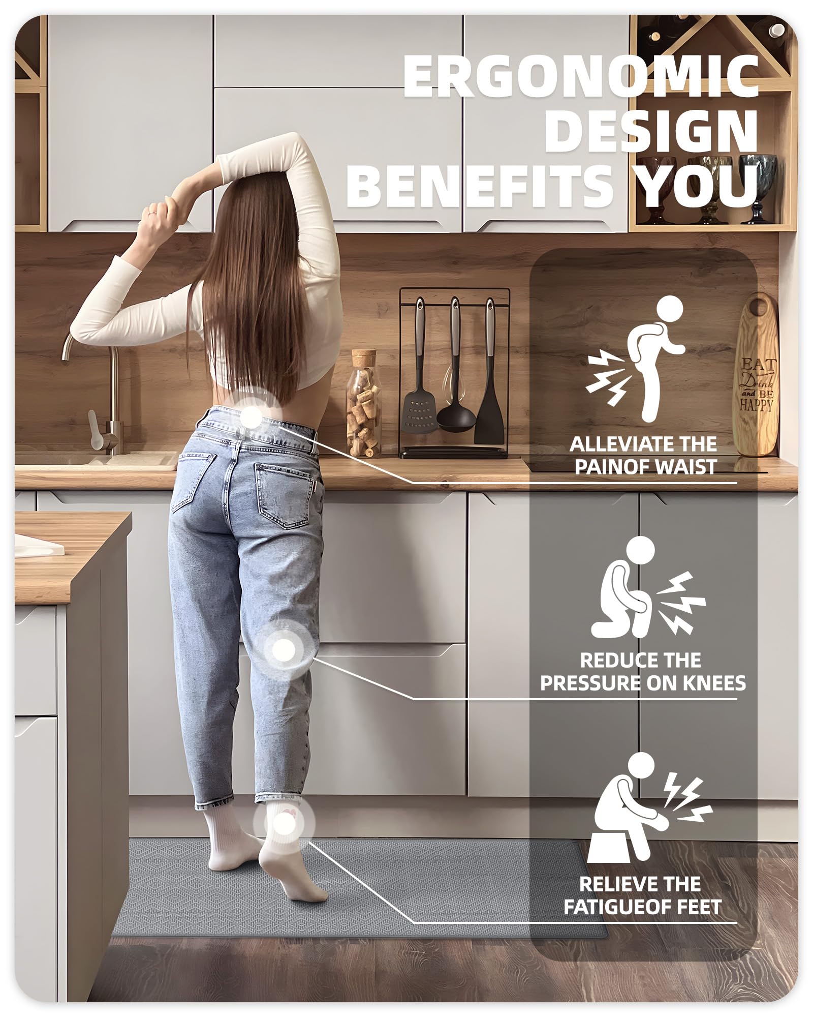 Anti-Fatigue Kitchen Floor Mat - Non-Slip Cushioned Foam Pad for Standing Comfort, 17