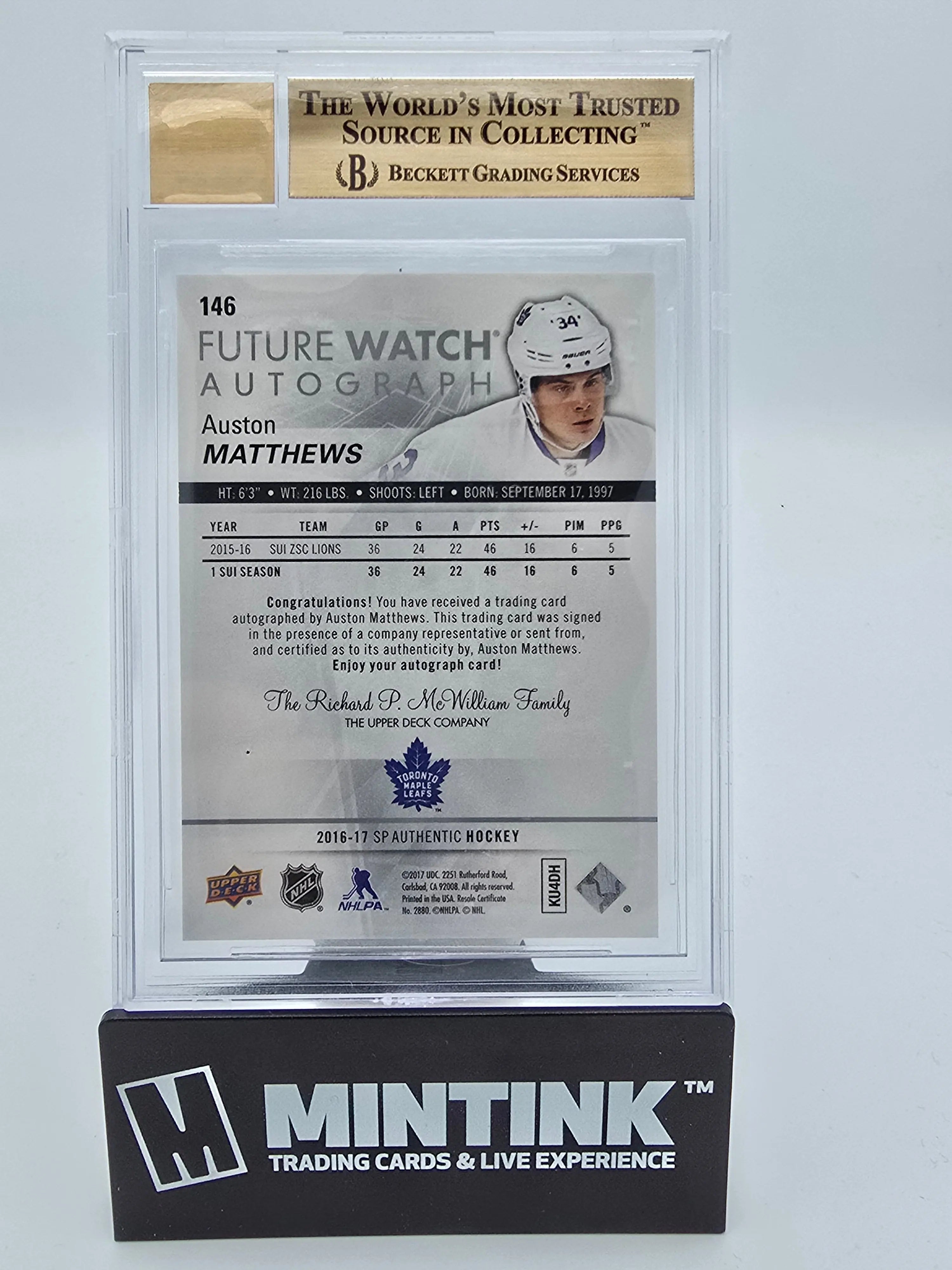 2016-17 SP Authentic BGS 9.5 Auston Matthews Future Watch Auto 935/999 #146 Hockey Card - Perfect for Collectors, Investors & Sports Memorabilia Enthusiasts