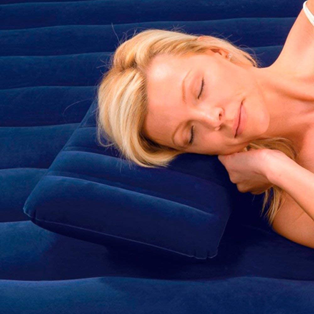 Inflatable Velvet Travel Neck Pillow for Airplane, Car, Camping - Soft & Comfortable Support for Adults, Kids & Babies - Blue (Pack of 1) | Perfect for Long Flights, Road Trips & Backpacking Adventures