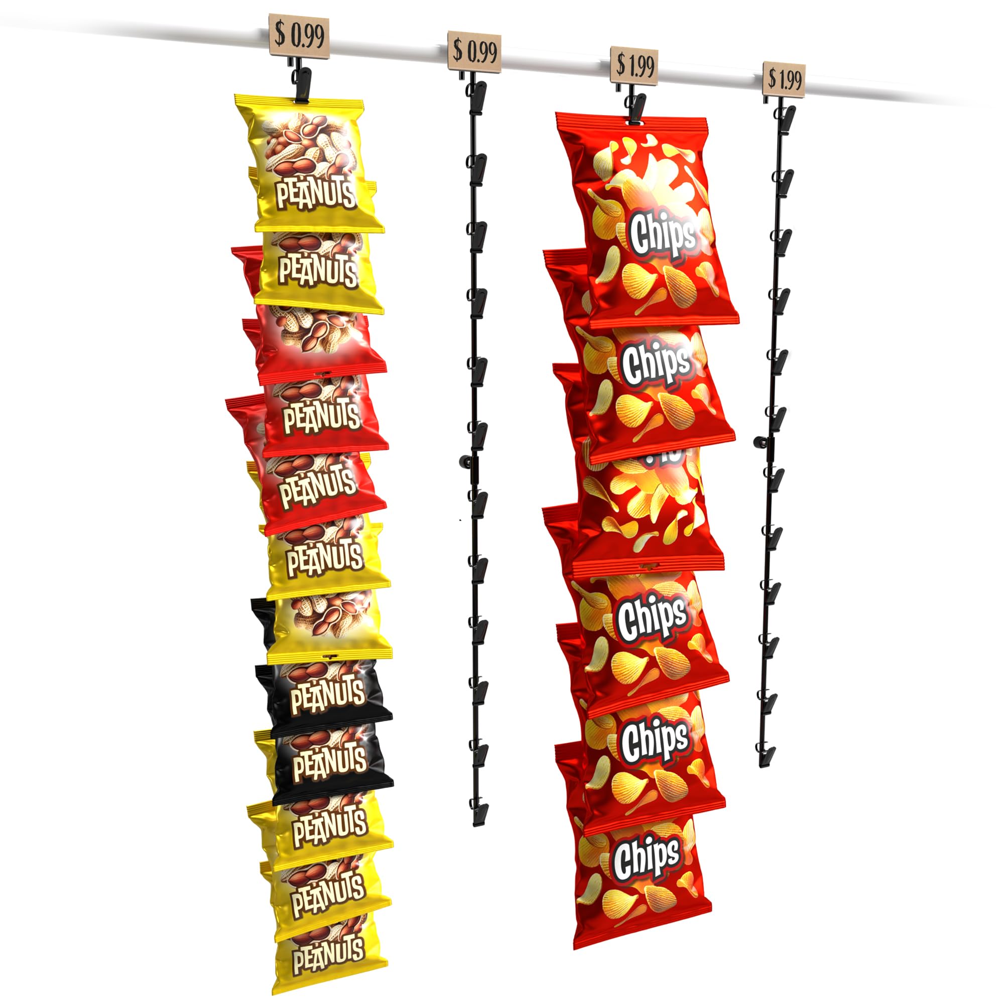 4-Pack Multifunctional Chip Display Stand - Hanging Potato Chip Rack & Snack Bag Organizer for Retail Stores, Pantry Organization | Perfect for Supermarkets, Convenience Stores & Home Kitchen Storage