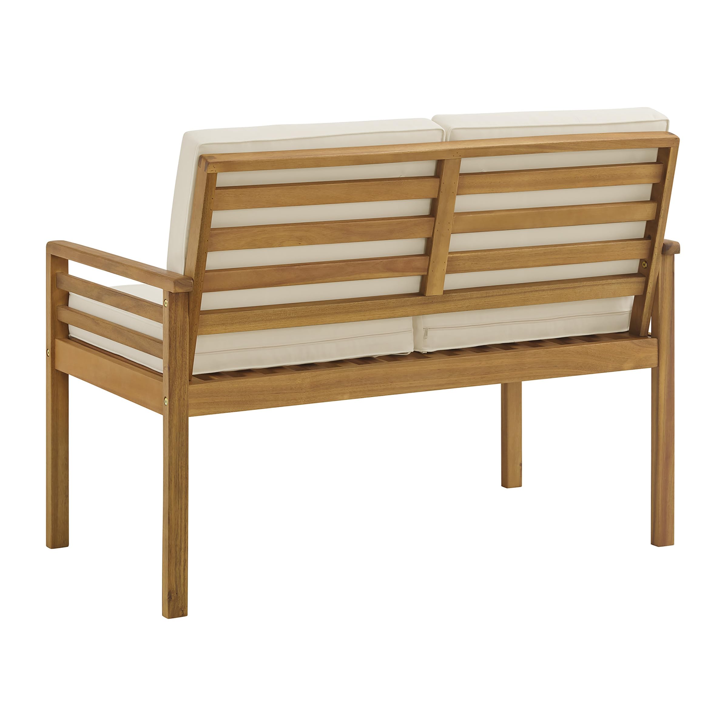 Alaterre Okemo Outdoor Sofa - Natural Wood Frame with Cream Cushions - Weather-Resistant Patio Furniture for Garden, Poolside & Backyard Relaxation
