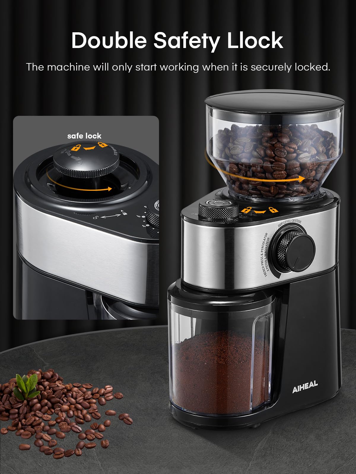 Premium Electric Burr Coffee Grinder - Adjustable 18 Grind Settings for Espresso, Drip & French Press, 2-14 Cup Capacity, Black | Perfect for Home Baristas & Coffee Enthusiasts