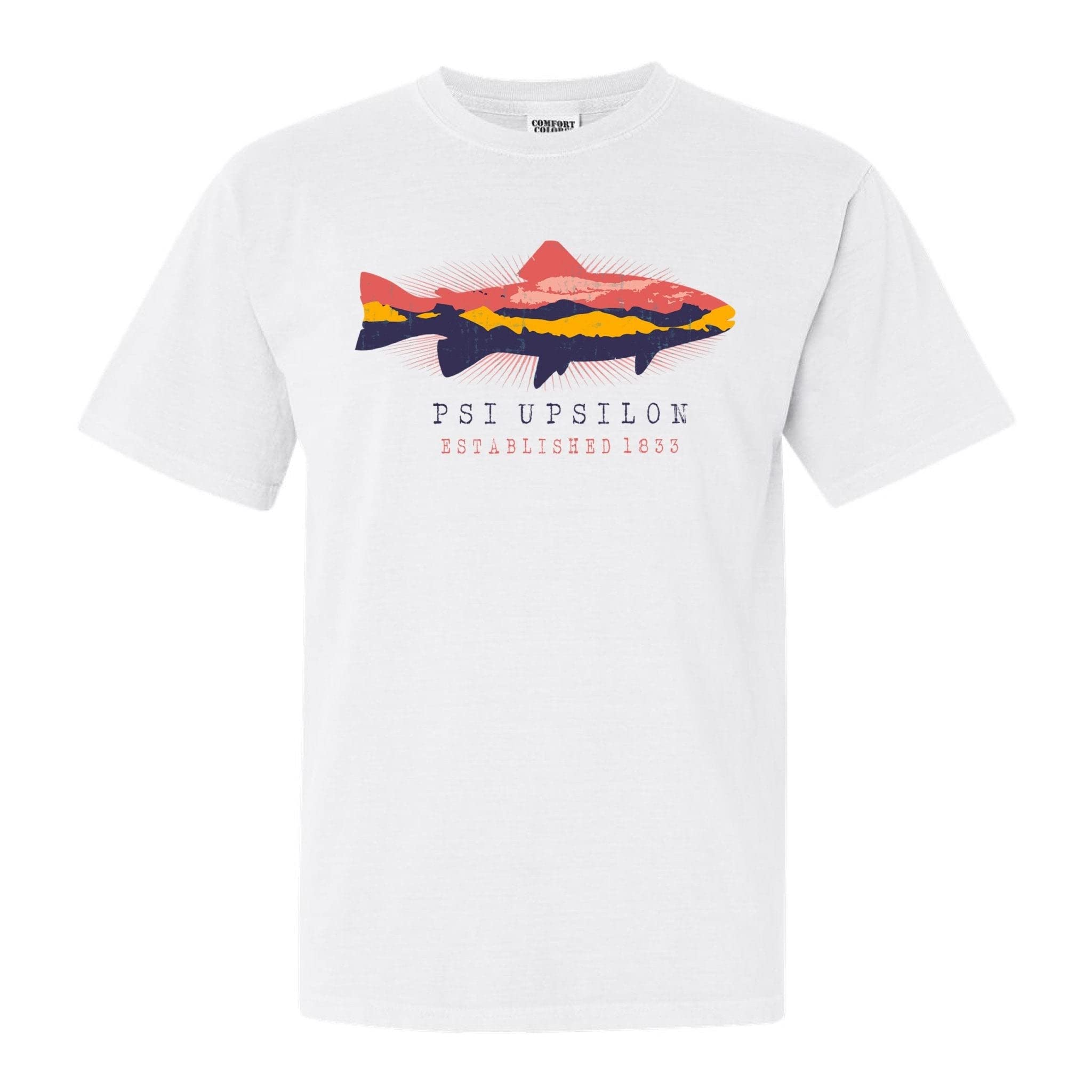 Psi Upsilon Fraternity Fishing Comfort Colors T-Shirt - Soft Cotton Crewneck Tee for College Greek Life, Outdoor Activities & Casual Wear