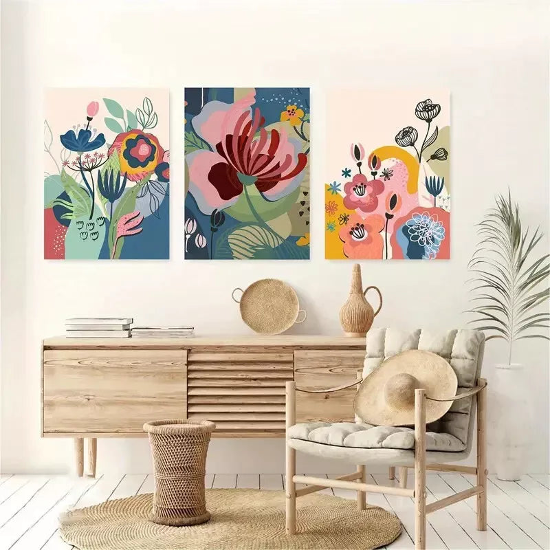 3-Piece Abstract London Flower Market Wall Art Set - Framed Canvas Prints 50x70cm | High Quality Australian Made | Ready to Hang | Perfect for Living Room, Bedroom & Office Decor