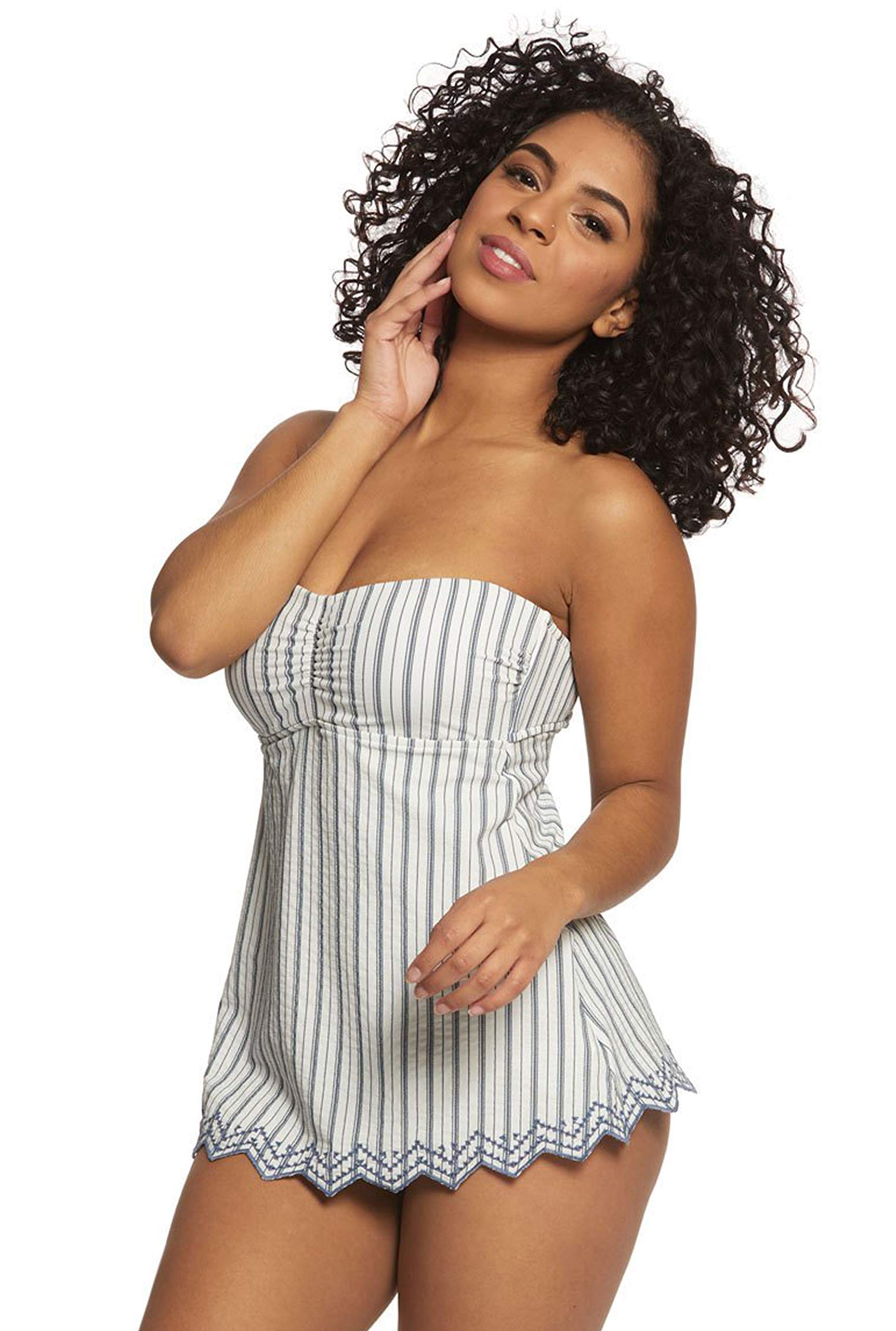 Seafolly Women's C/D Cup Sea Stripe Bandeau Tankini Top - White | Swimwear for Beach, Pool & Summer Vacations