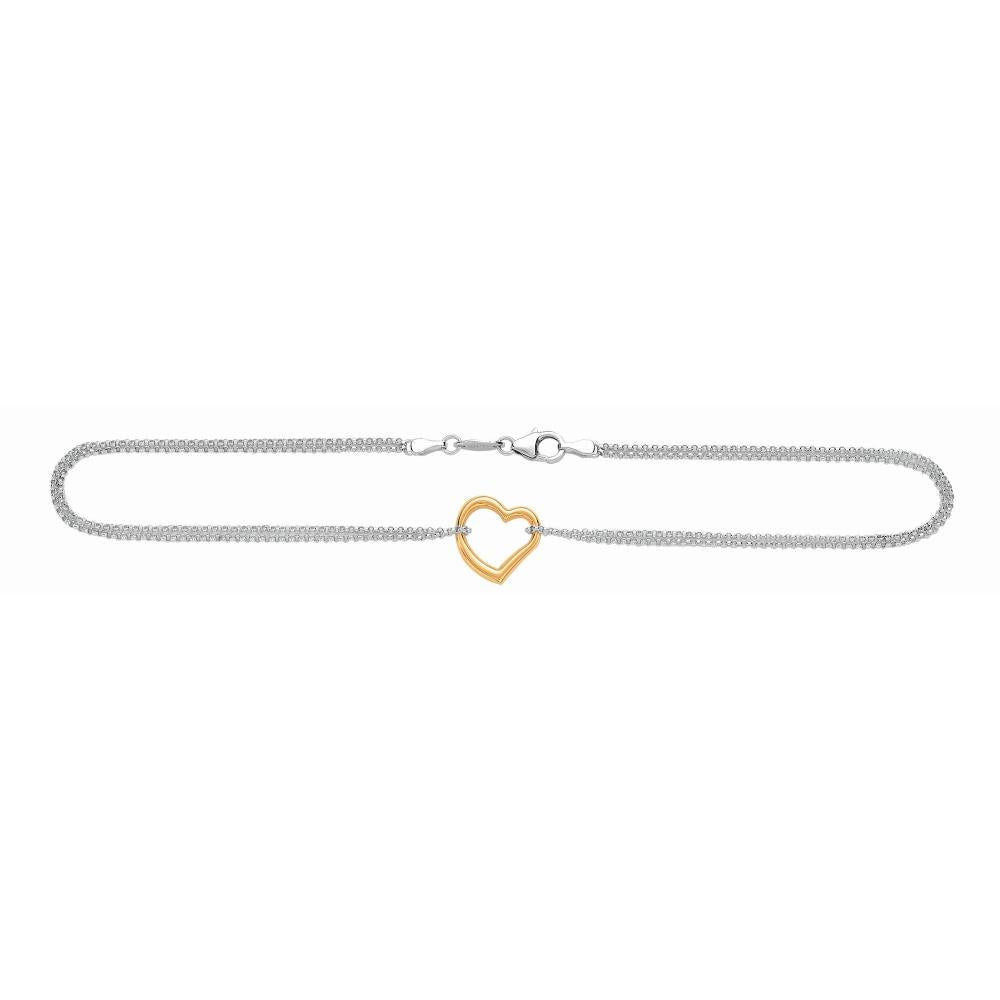 14K Gold & Sterling Silver Heart Anklet Bracelet for Women - Dainty Delicate Adjustable Chain Ankle Jewelry Gift for Her - Perfect for Valentine's Day, Anniversary & Beach Vacation