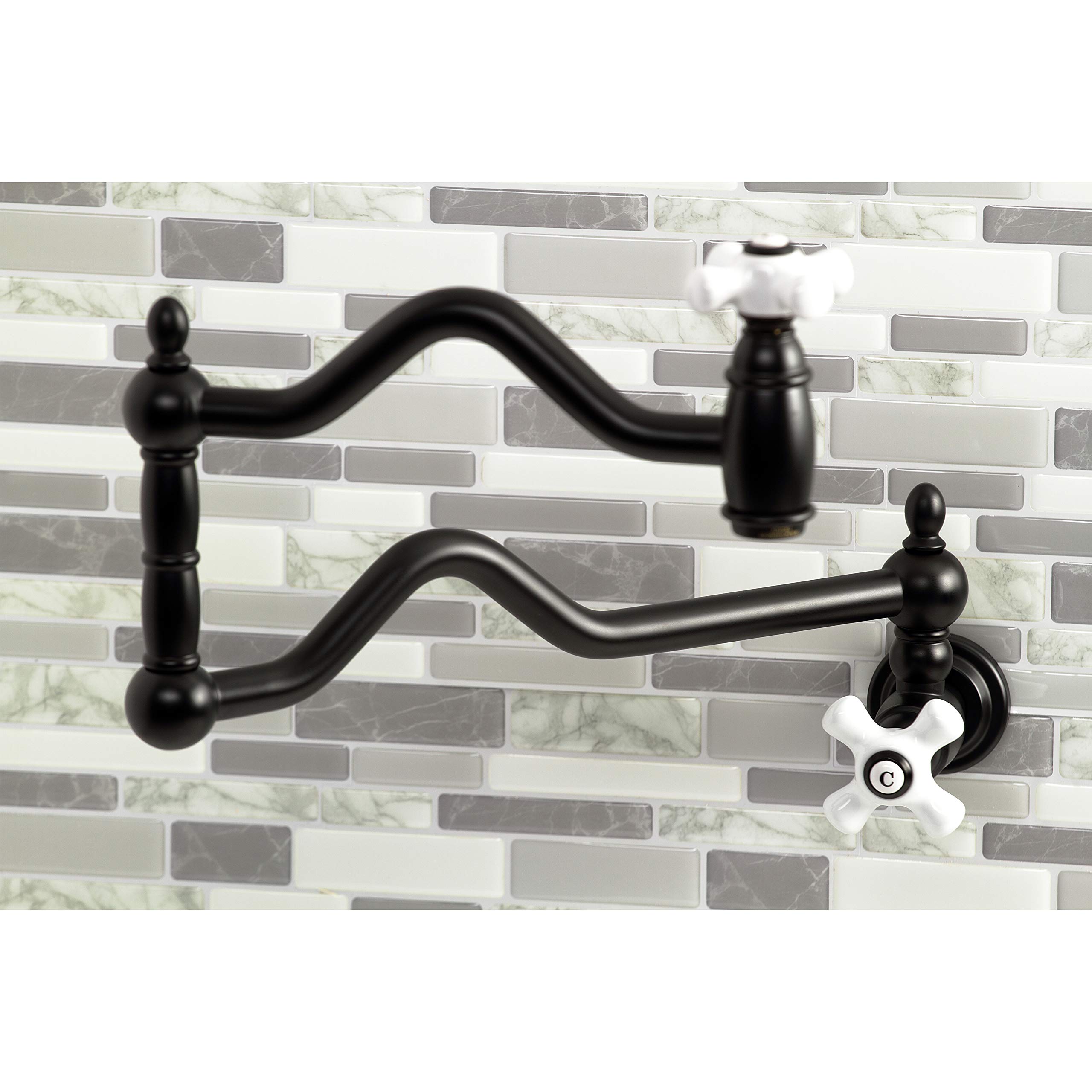 Kingston Brass KS2100PX Heritage Wall Mount Pot Filler Faucet in Matte Black - Perfect for Kitchen Sink, Stove & Cooking Area