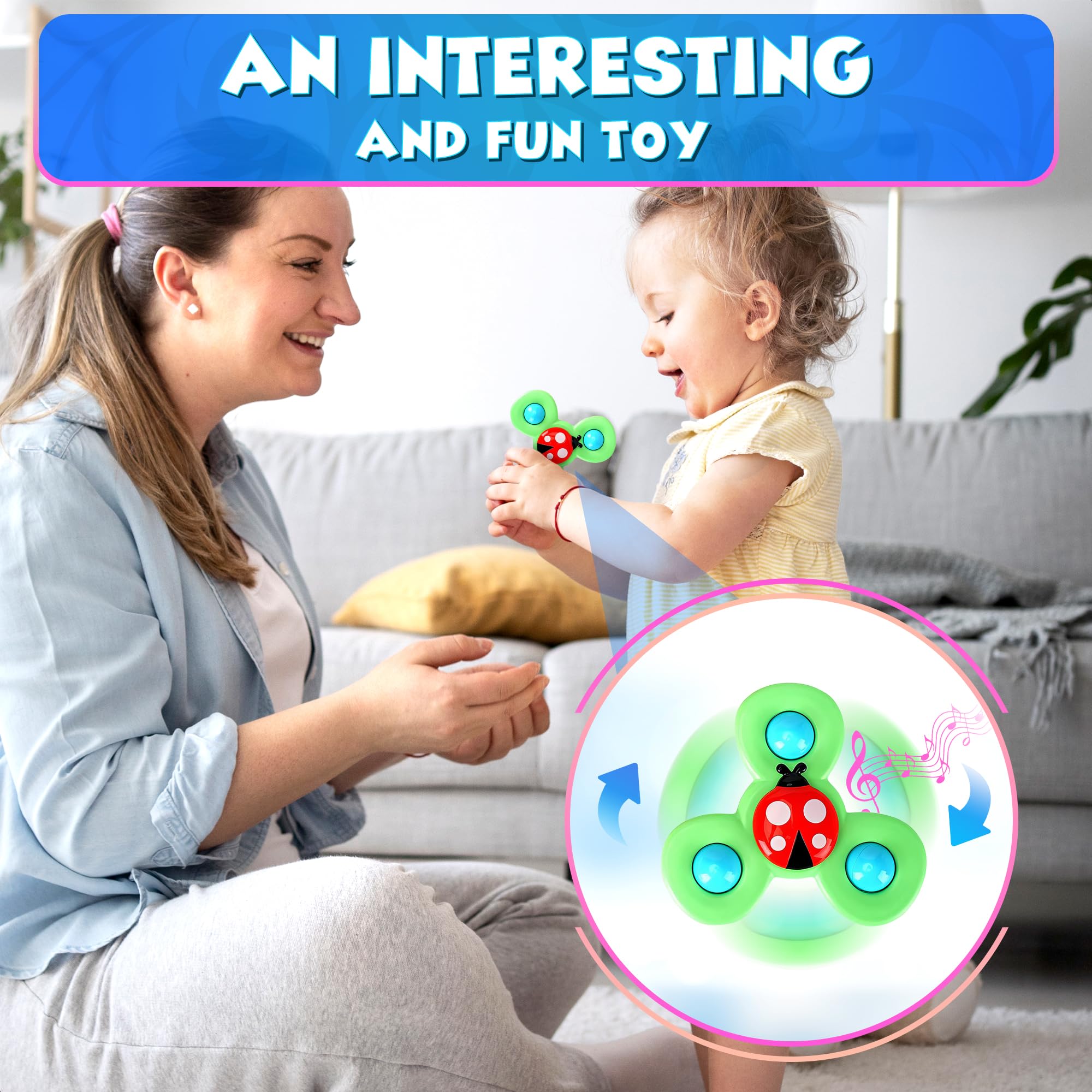 3Pcs Baby Suction Cup Fidget Spinner Toys - High Chair & Bath Time Sensory Toys for Toddlers, Stress Relief & Fun Playtime Activity for Kids