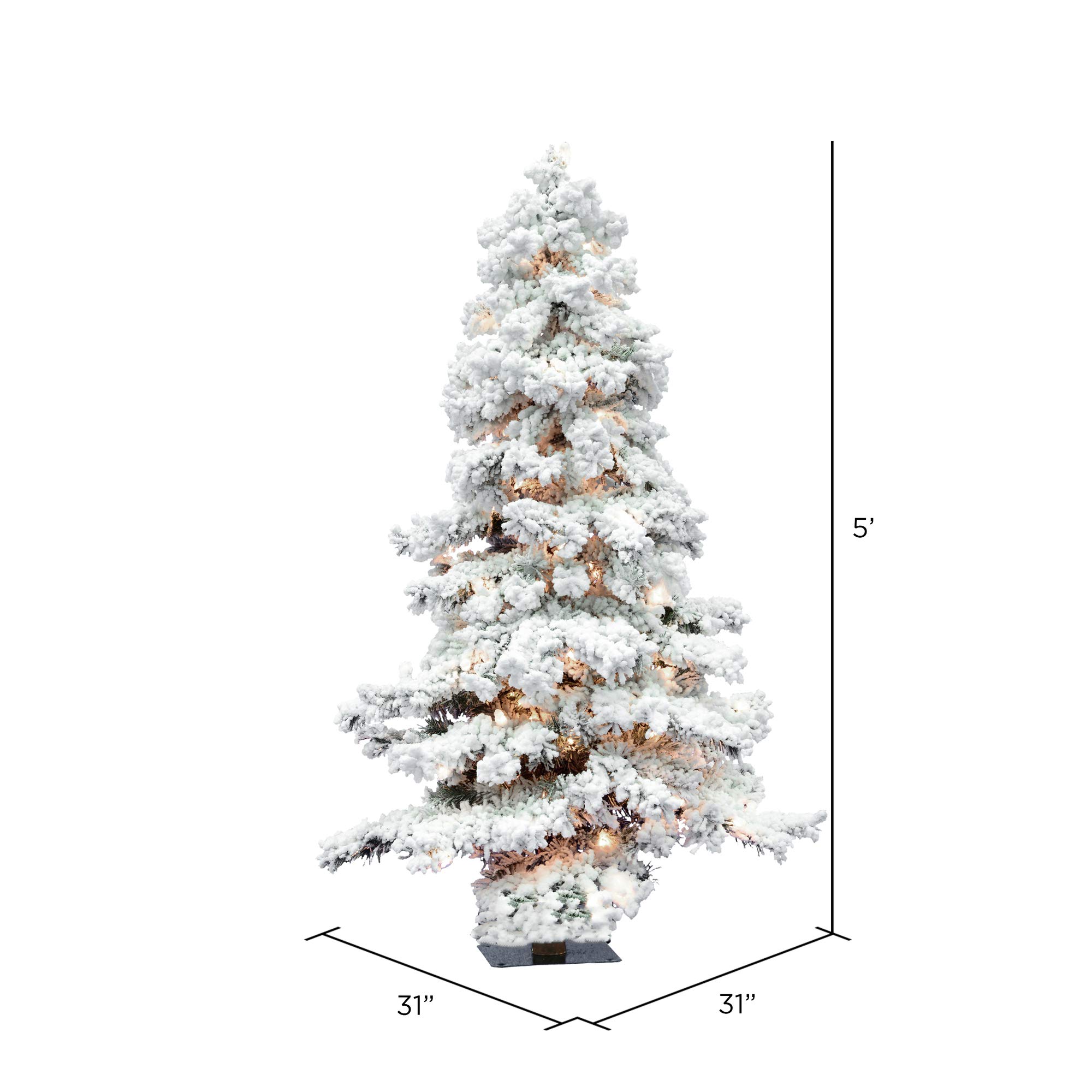 Vickerman 5 Foot Flocked Artificial Christmas Tree with Clear Lights - Snow Covered Spruce Faux Tree for Holiday Decor - Perfect for Living Room, Office & Seasonal Indoor Home Decoration