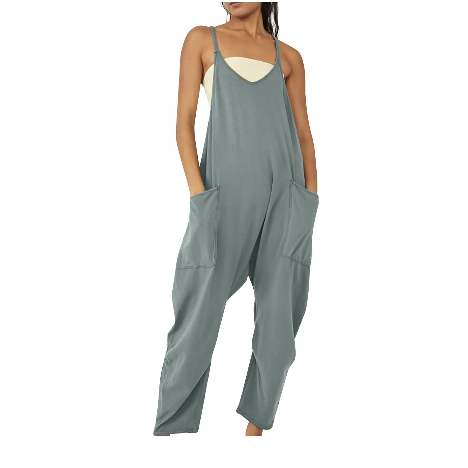 Women's Summer Sleeveless Jumpsuit with Pockets - Casual Romper for Outings