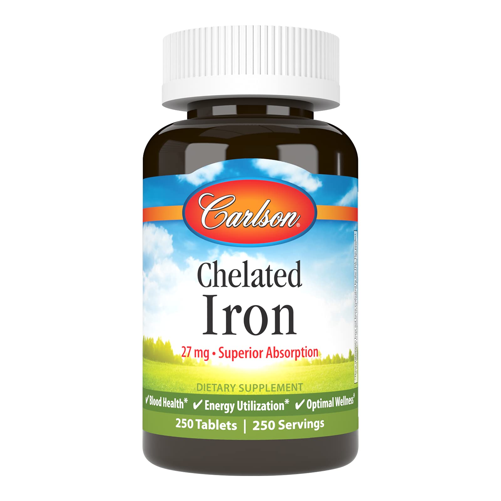 Carlson Labs Chelated Iron 27mg Supplement - 250 Easy-to-Swallow Tablets for Iron Deficiency & Energy Support - Daily Immune & Blood Health Booster for Men & Women