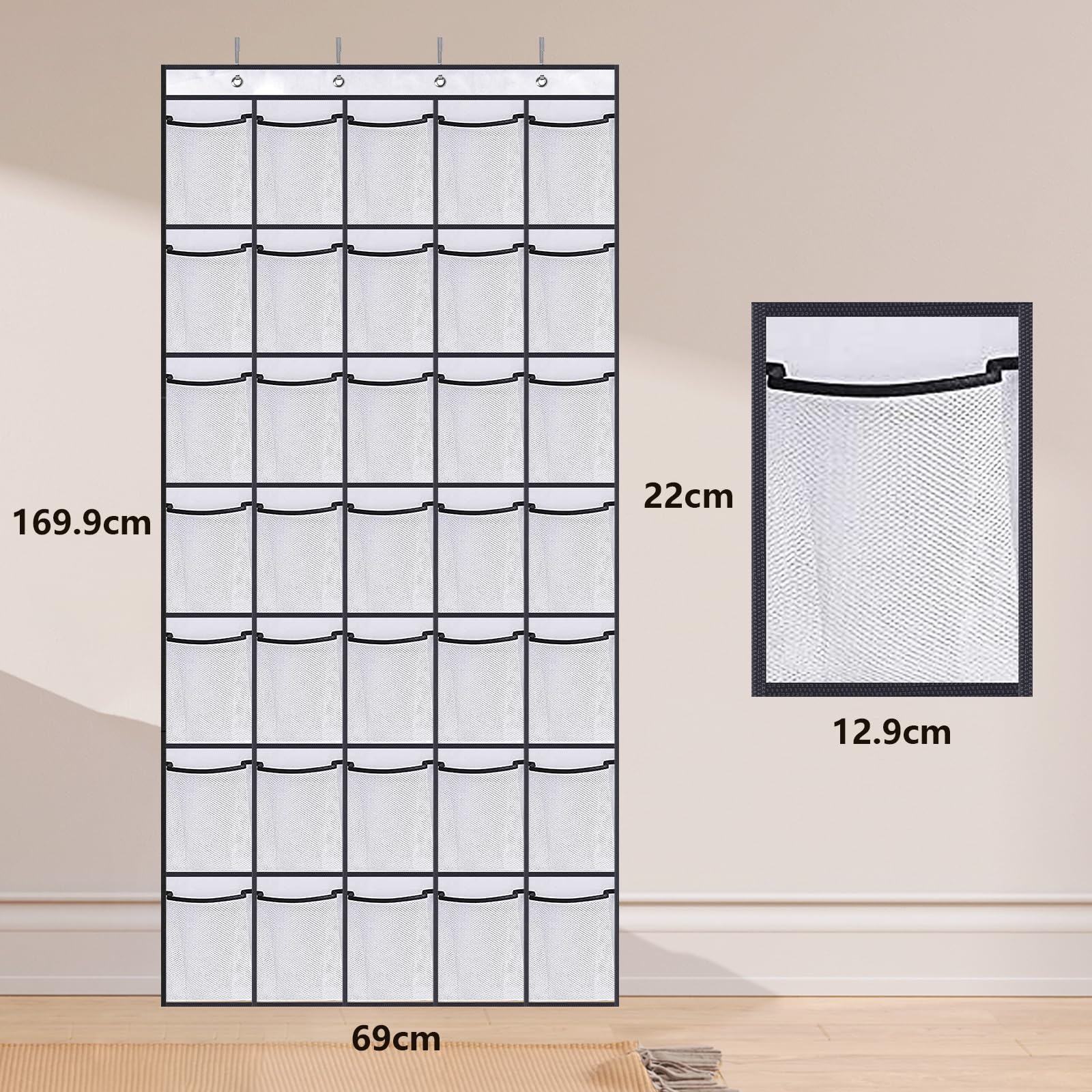 Over the Door Shoe Organizer with 4 Heavy-Duty Hooks - 35 Pocket Mesh Hanging Shoe Rack for Men, Women & Kids - Perfect for Closets, Dorms, Cruises & Small Spaces (Sneakers, Slippers, Sandals Storage Solution)