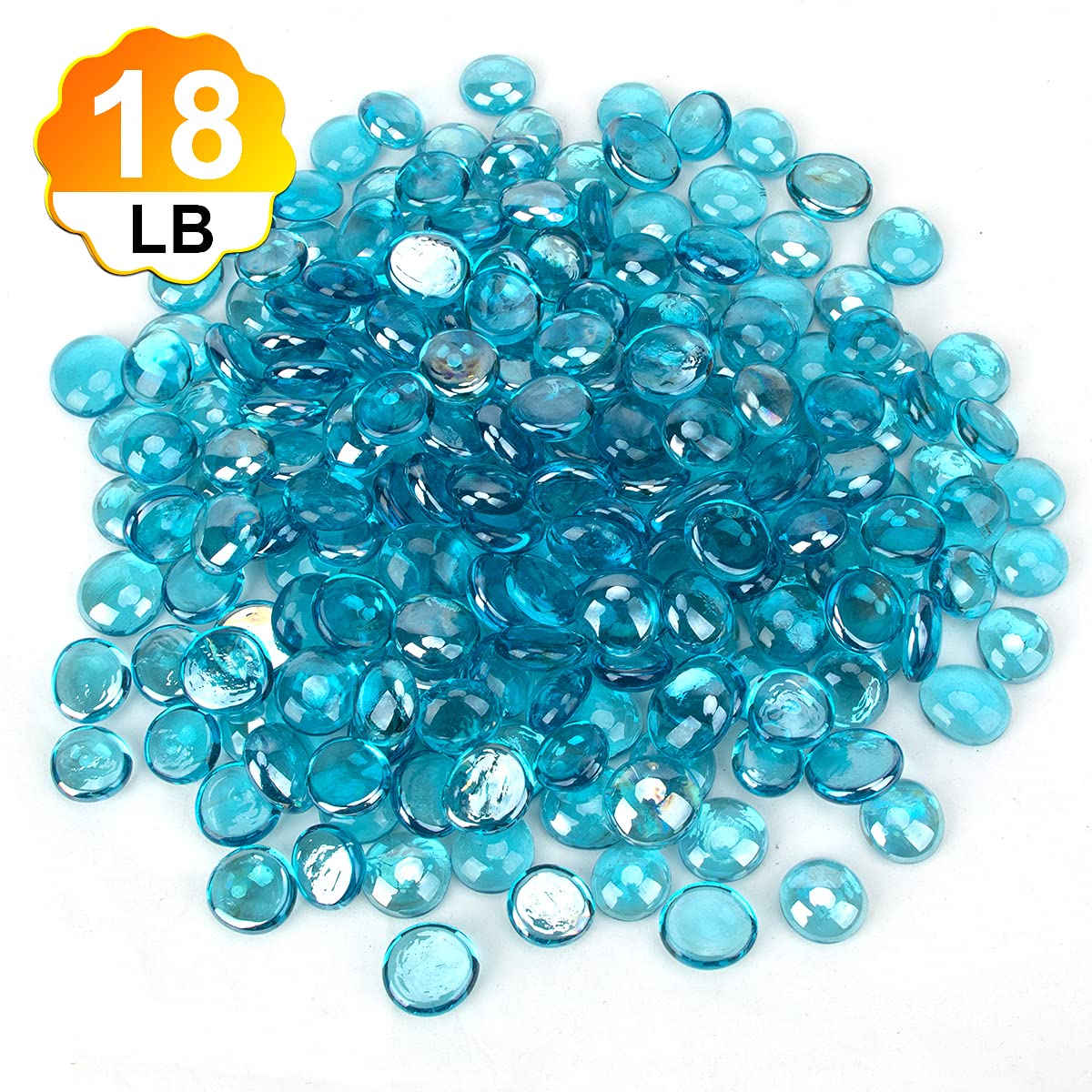 18 Pound Fire Glass Beads - Premium Reflective Azure Blue Fire Pit Glass for Gas Fireplace, Vase Fillers & Aquarium Decor - Enhances Flames & Adds Elegant Sparkle to Indoor/Outdoor Fire Features