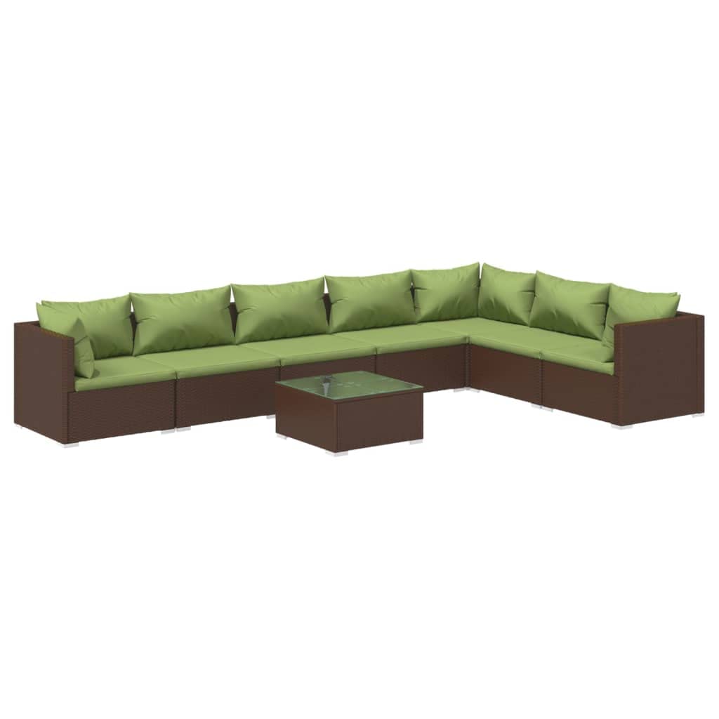 YAFF 8-Piece Patio Lounge Set with Cushions - Brown Poly Rattan Outdoor Furniture (149.2 lbs) for Garden, Poolside & Backyard Relaxation