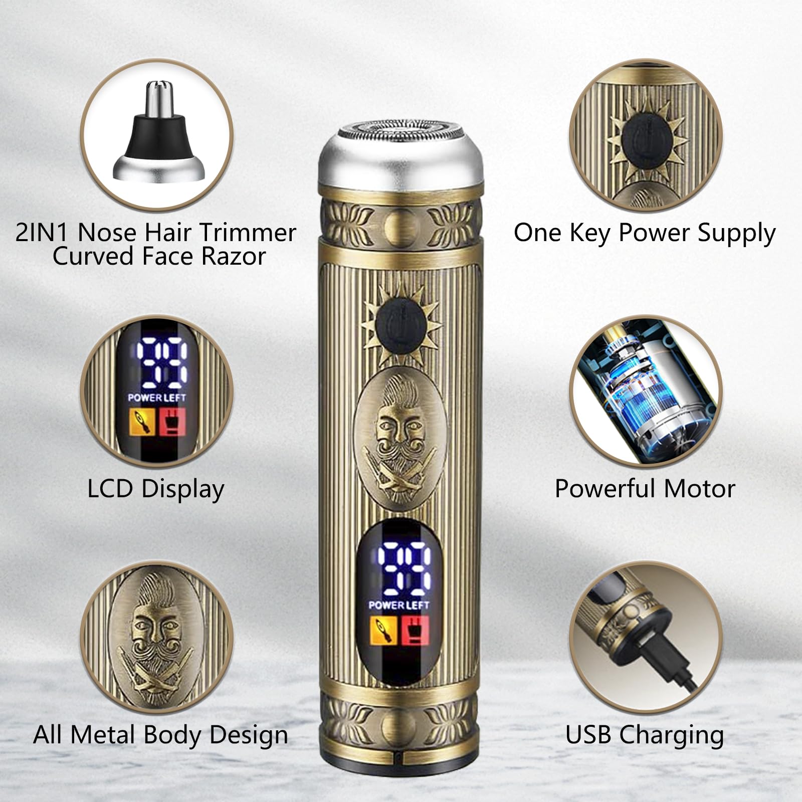 Soonsell Professional Hair Clippers for Men - T-Blade Trimmer & Nose Hair Trimmer Set with LCD Display - Electric Razor for Precise Hair Cutting & Grooming (Bronze) - Perfect for Home Barbering, Beard Trimming, and Personal Grooming