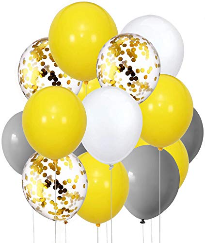Elephant Baby Shower Decorations - Yellow Grey White Gold Confetti Balloons for Birthday, Wedding & Engagement Parties | Bumble Bee Theme Party Supplies | Perfect for Nursery Decor, Gender Reveals & Special Celebrations