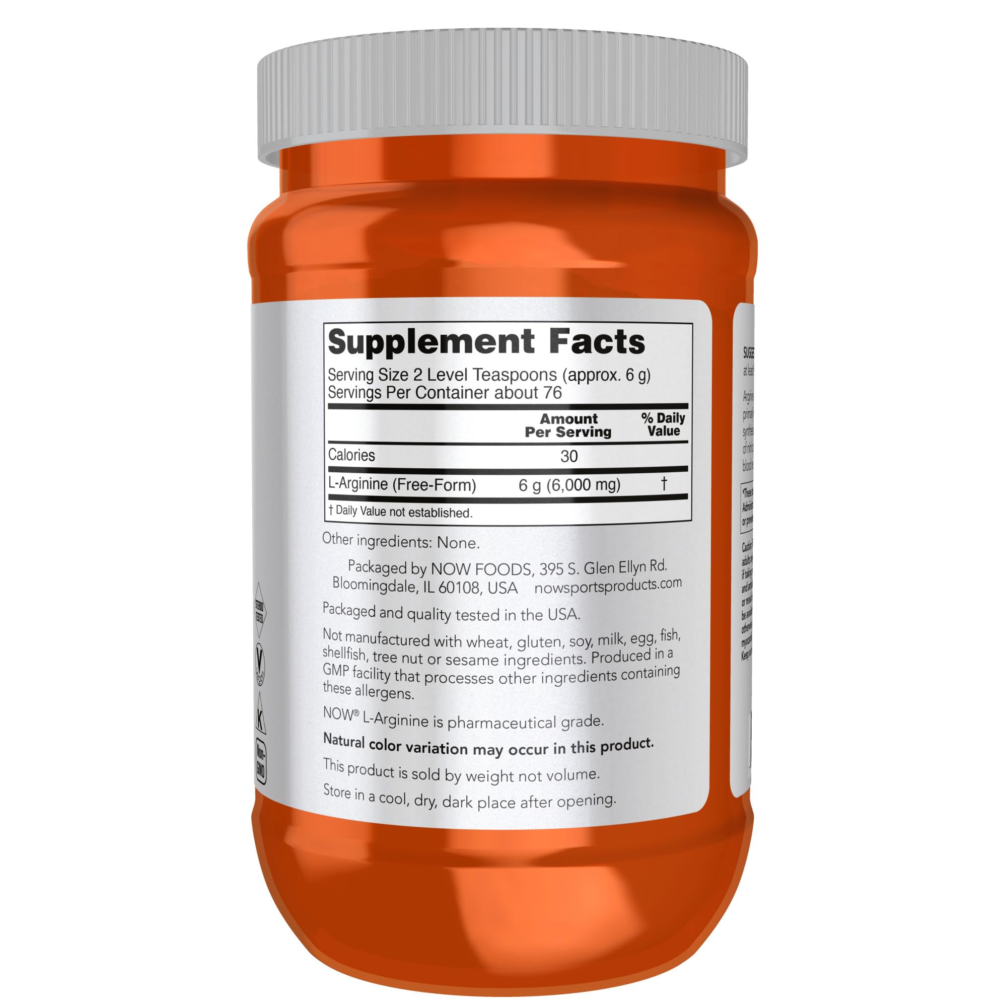 NOW Sports Nutrition L-Arginine Powder 1 lb - Nitric Oxide Booster & Amino Acid Supplement for Muscle Growth, Workout Performance & Heart Health - Pure Unflavored Powder for Pre-Workout, Post-Workout & Daily Wellness