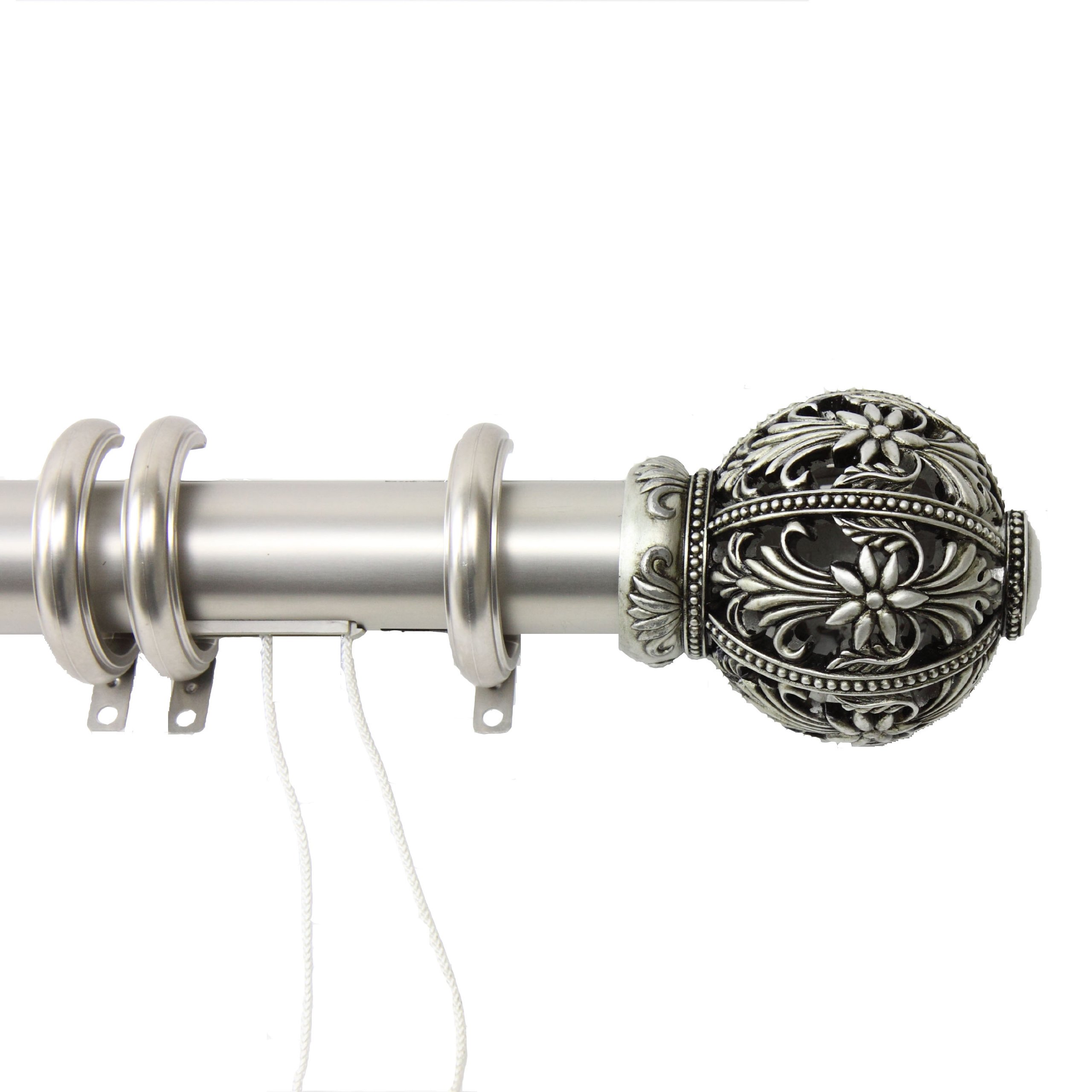 Rod Desyne Lincey Decorative Traverse Curtain Rod with Rings - 84 to 156 Inches Adjustable Length - Satin Nickel Finish - Perfect for Living Room, Bedroom & Window Treatments