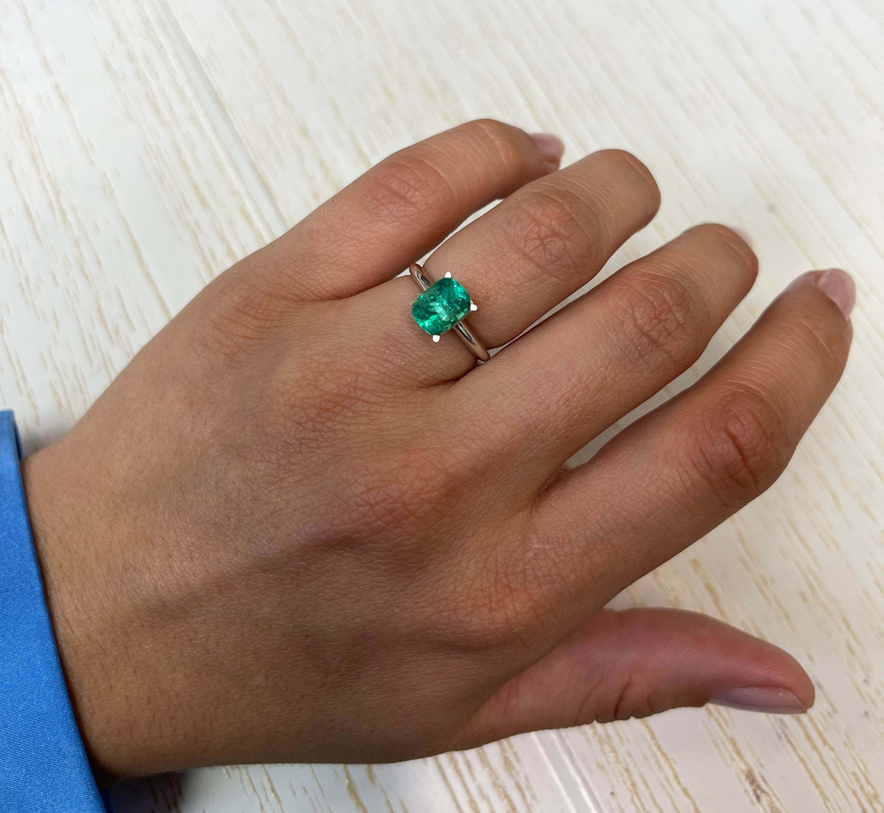 1.84 Carat Natural Colombian Emerald - 8.6x6.6mm Medium Bluish Green Cushion Cut Loose Gemstone for Jewelry Making, Engagement Rings & Collector's Pieces