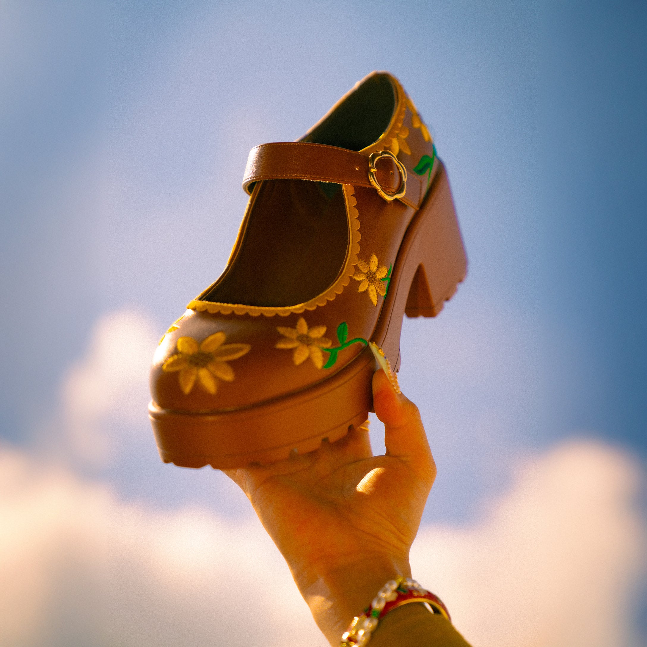 Tira Brown Mary Janes Women's Shoes - Sunflower Edition | Comfortable & Stylish Flats for Work, Casual Wear & Special Occasions
