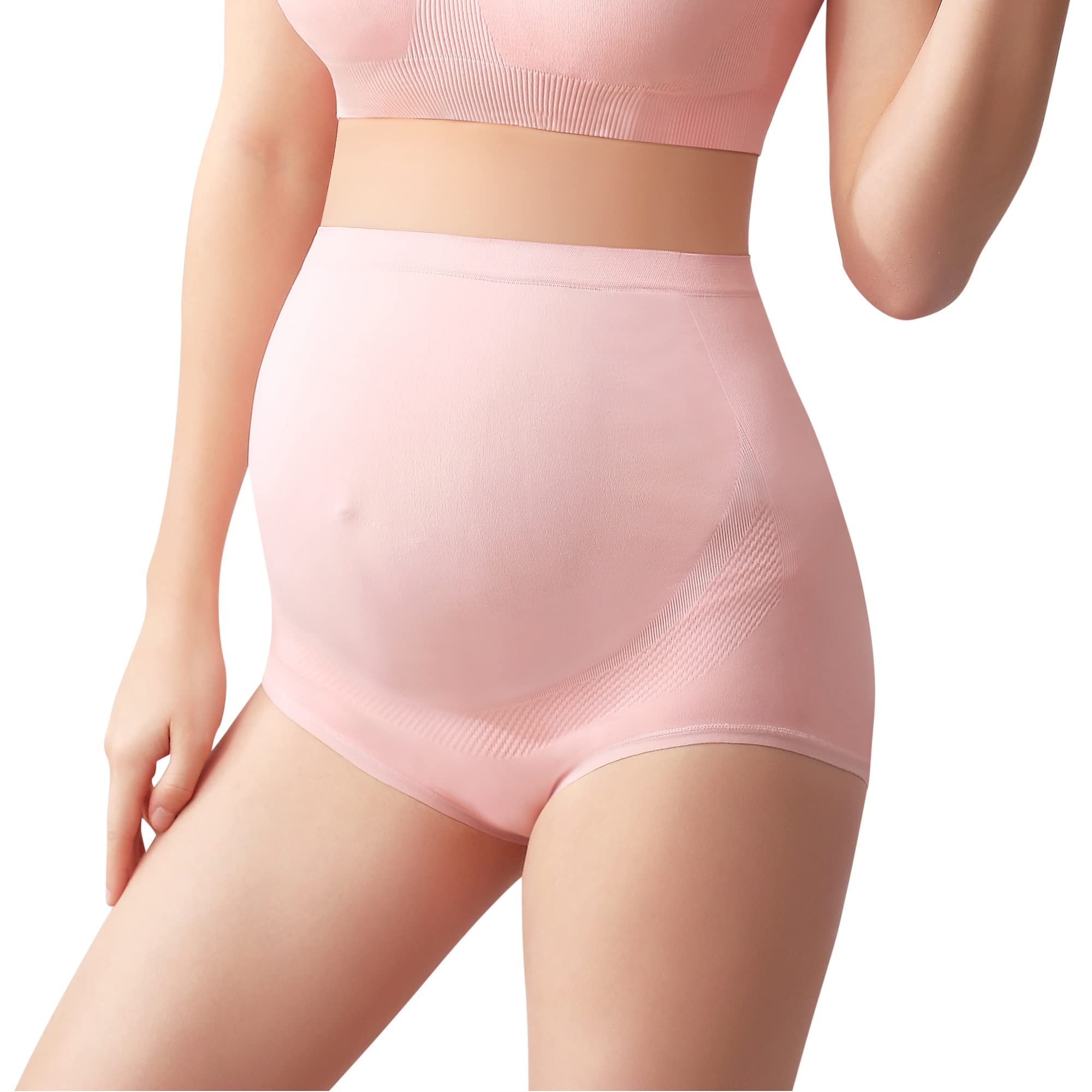 Mama Plus Women's High Waist Maternity Underwear - Seamless Over Bump Pregnancy Panties, Soft Nylon Stretch Briefs (3-Pack) - Comfortable for Daily Wear, Sleeping & Postpartum Recovery