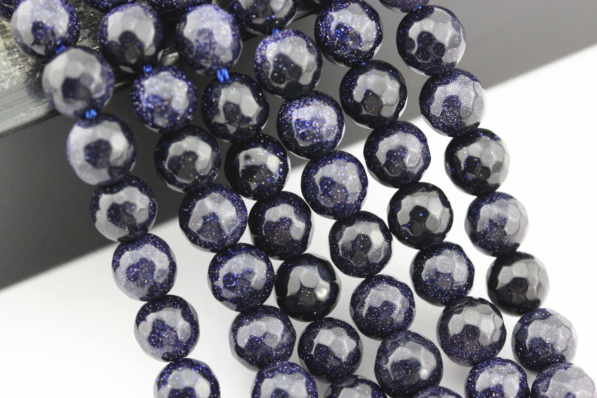 Blue Sand Goldstone Faceted Round Beads 6mm 8mm 10mm 15.5 Inch Strand - Perfect for Jewelry Making, DIY Crafts, Bracelets & Necklaces