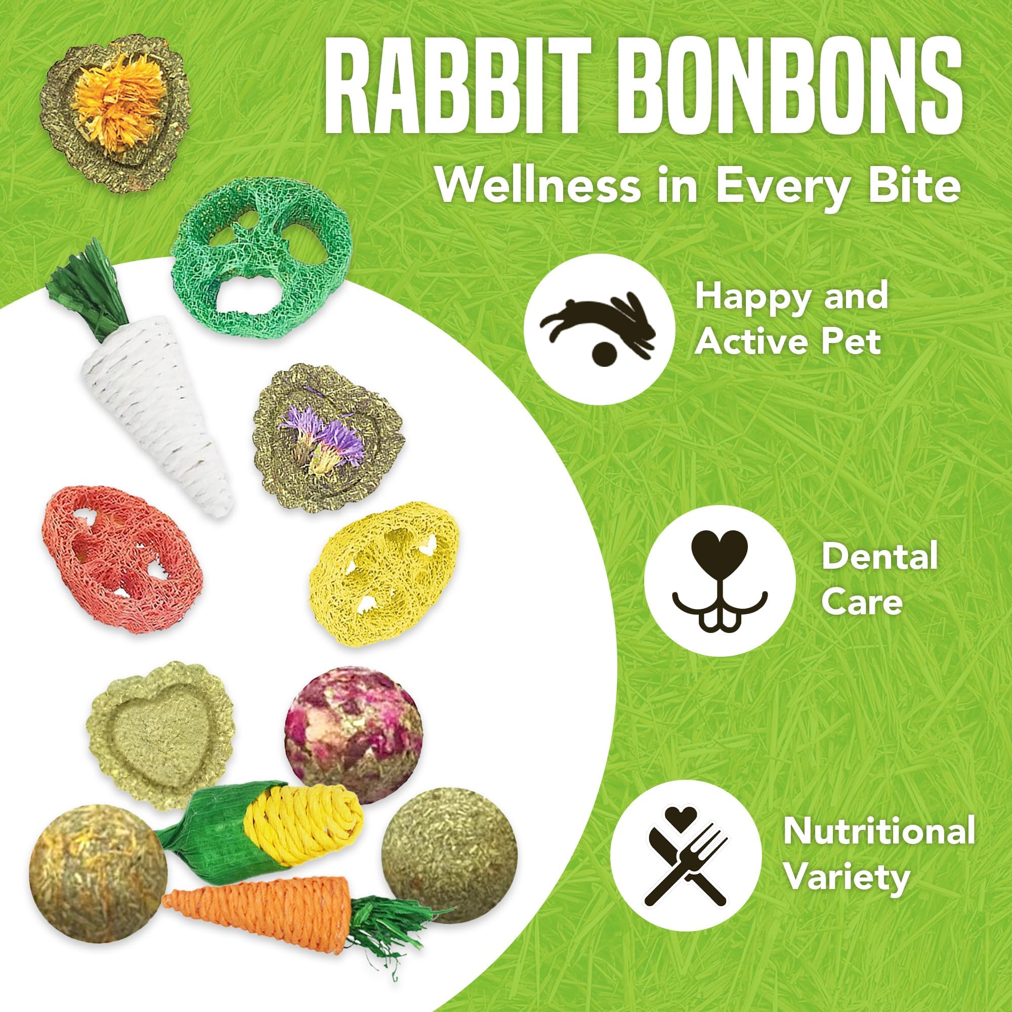 SunGrow Bunny Pocket Bonbons - Delicious & Healthy Rabbit Treats for Dental Care & Chewing Needs - 12 Pack - Perfect for Playtime, Training & Bonding with Your Pet Bunny