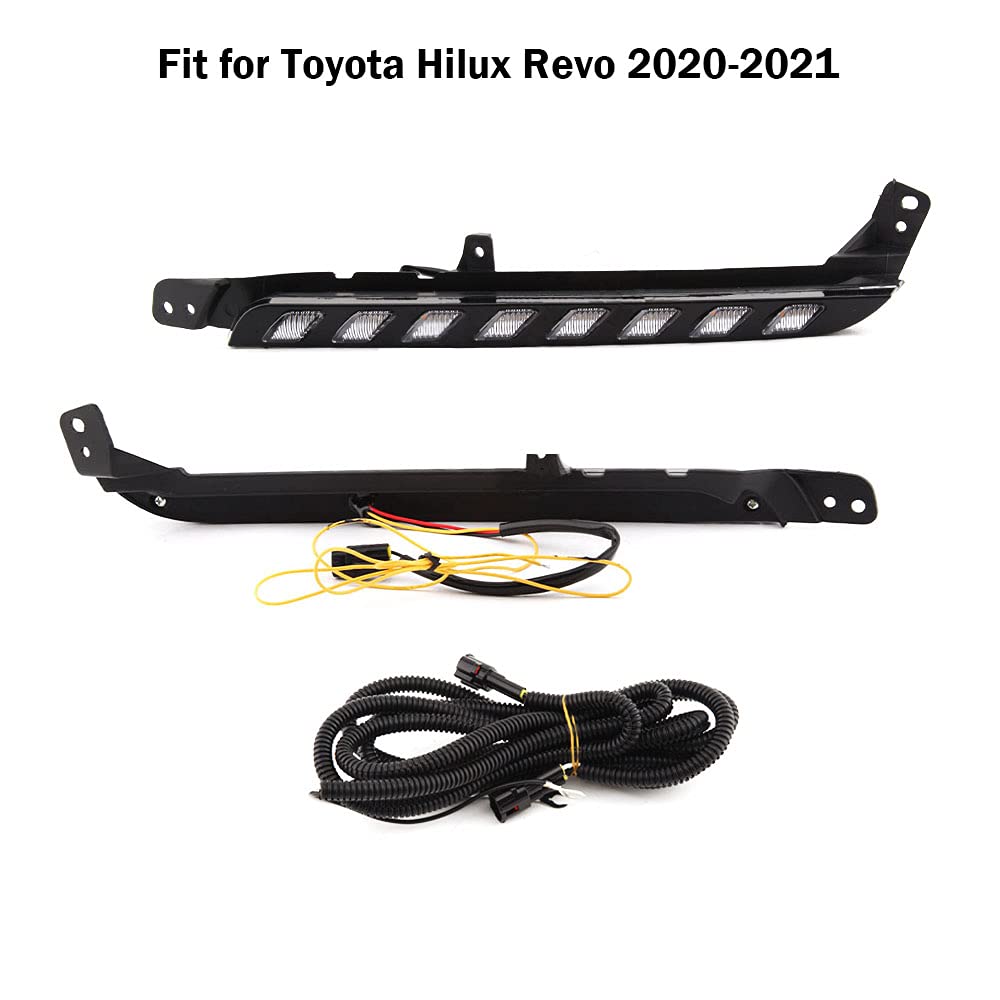 2020-2021 Toyota Hilux Revo Rocco LED Daytime Running Lights with Dynamic Yellow Turn Signal - DRL Light Bar & Wiring Harness Replacement Kit | Off-Road & Night Driving Safety Upgrade